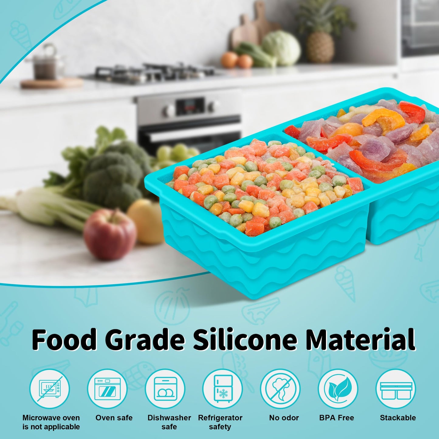 3-Pack Silicone Freezer Trays with Lid,2 Large 2-Cup(500ml)&4 Medium 1-Cup(250ml)&6 Small 1/2-Cup(125ml) Soup Freezer Container Molds,Ice Cube Tray For Meal Prep&Freezing Soup,Stews,Sauces