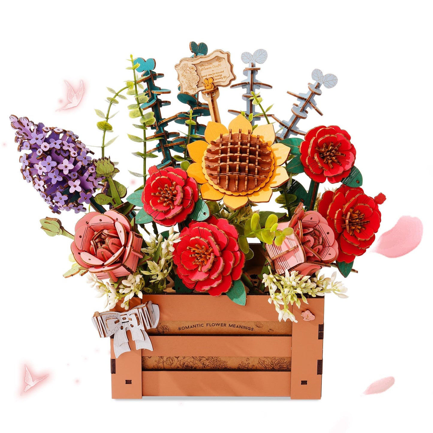 rowood 3D Puzzles for Adults,Mother's Day Wooden Flower Bouquet Building Set,DIY Artifical Flowers Botanical Collection,Adult Craft Kit as Christmas Birthday Valentine Gift-Wooden Bloom Box