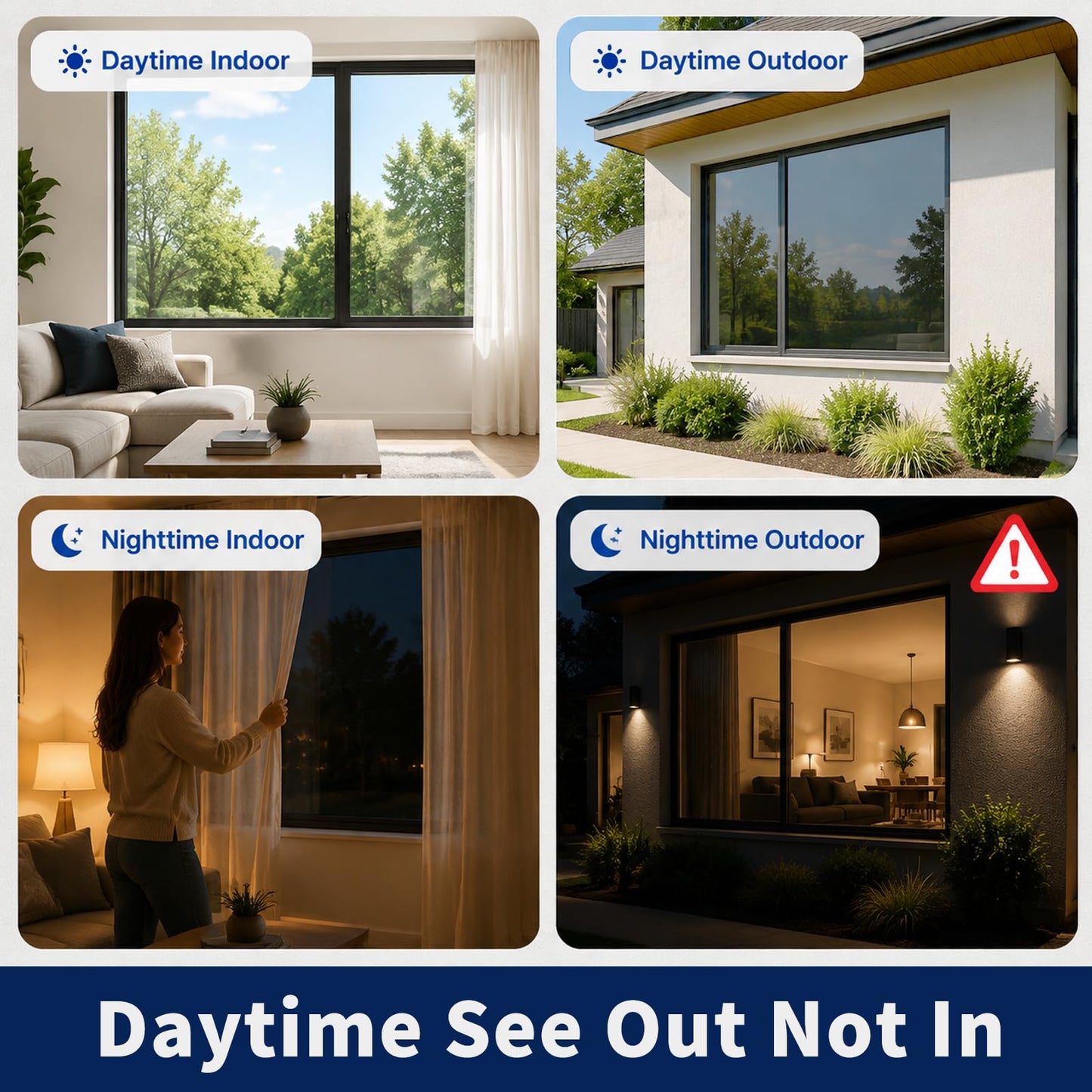 WPCTEV One Way Window Privacy Film, See Out Not In Daytime Mirror Tint for Home, Heat Blocking Window Film with Sun & UV Control Static Cling Reflective Glass Covering Black Silver 35.4Inch x 16.4Feet