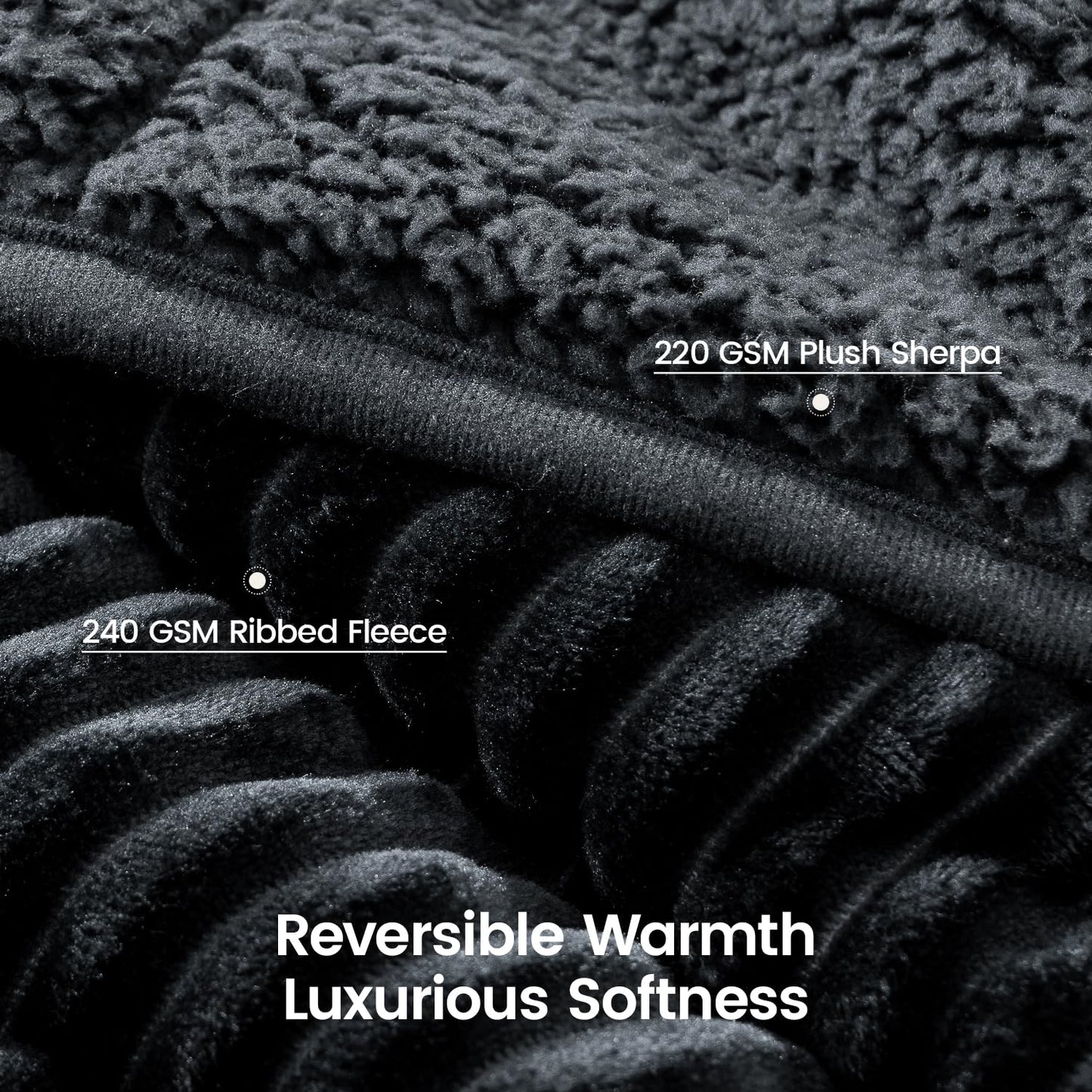 Sherpa Fleece Adult Weighted Blanket with Ribbed Stripes, 15 Pounds Dual Sided Soft Plush Blanket for Couch Bed Sofa, Heavy Thick Blankets with Glass Beads Great for Sleep, Dark Grey, 48" x 72"