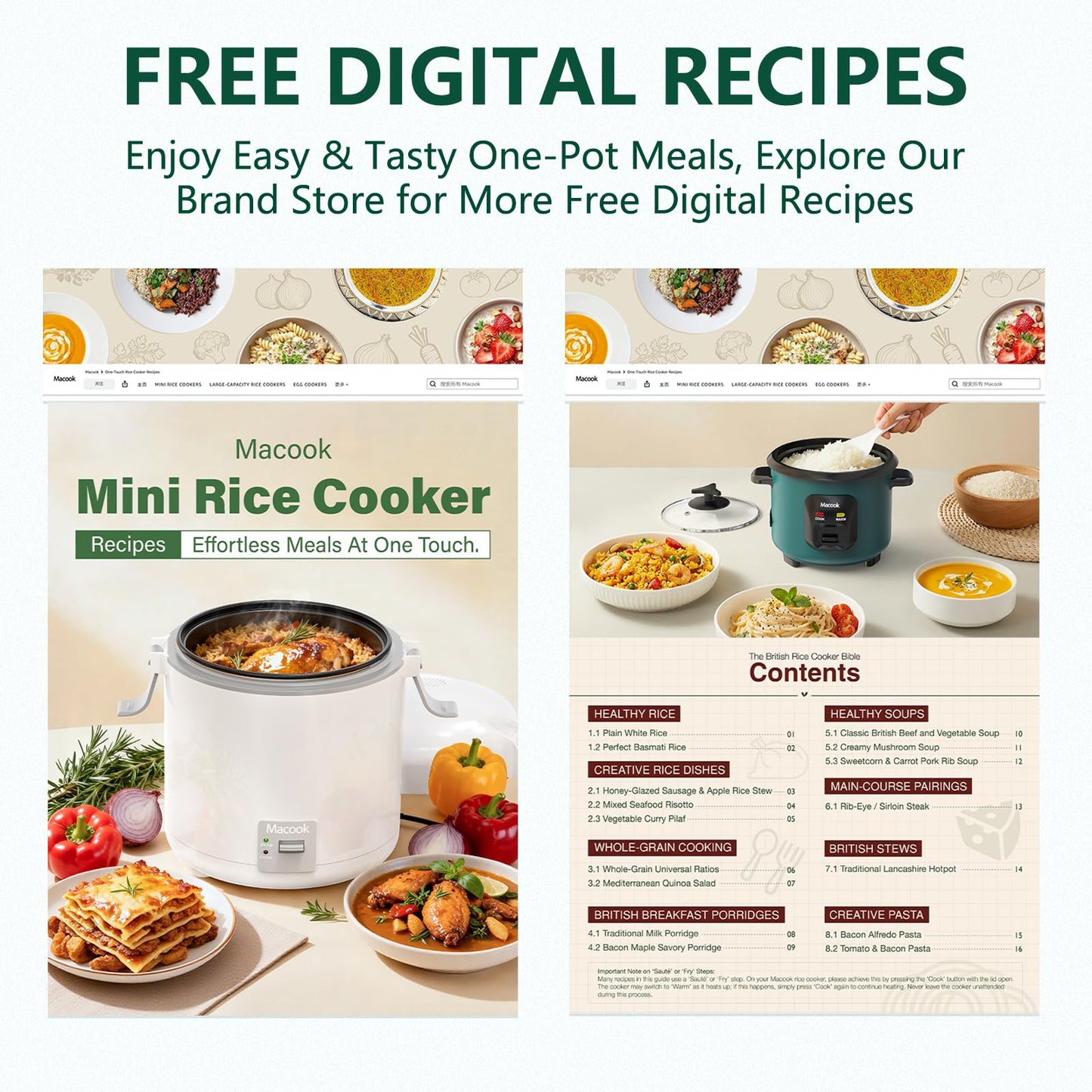 Macook Mini Rice Cooker | 6-Cup (0.6L) Small Rice Maker | One-Button Operation | Non-Stick Inner Pot | Automatic Keep Warm & Overheat-Proof | for 1-6 People, Students & Small Families (Green)