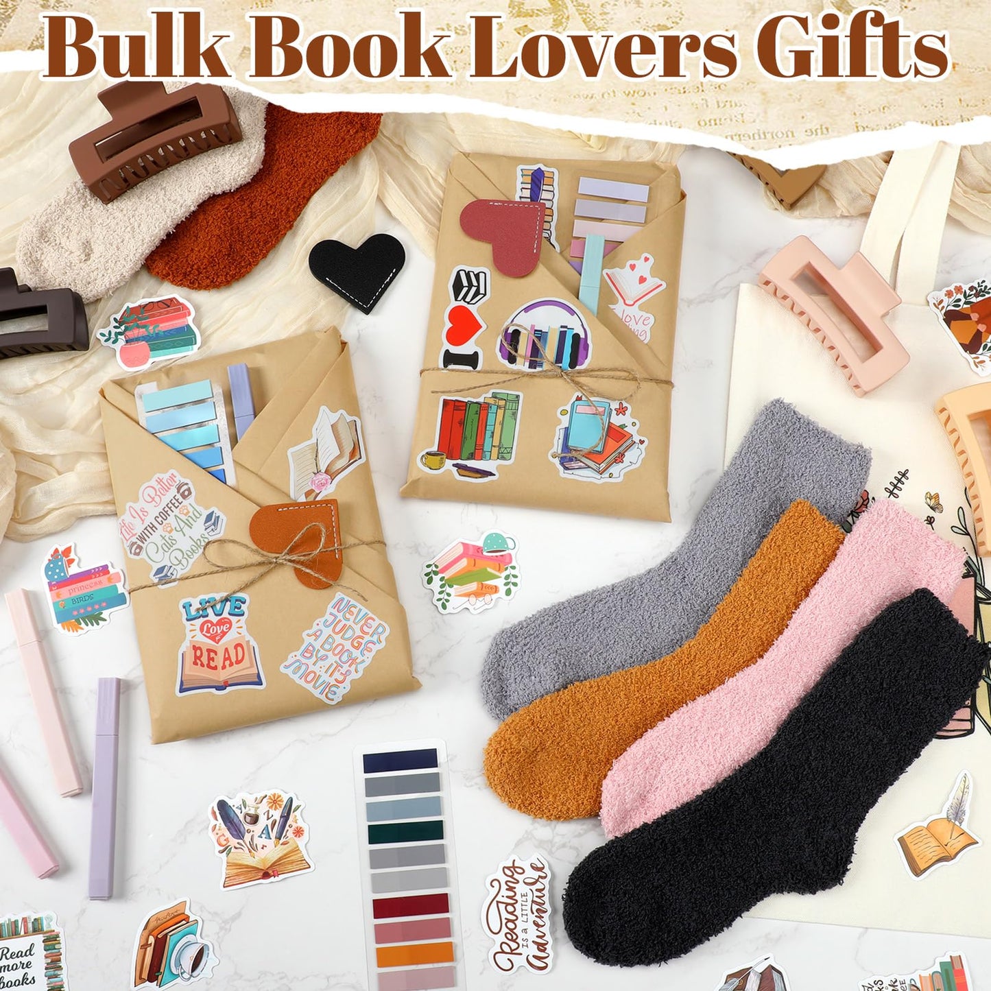 Resurhang 6 Sets/92 Pcs Blind Date with a Book Gift Supplies Book Lovers Gifts Books Club Gifts Kits Including Wildflower Canvas Bags Bookmarks Stickers Bookish Librarian Readers Gift for Women Men