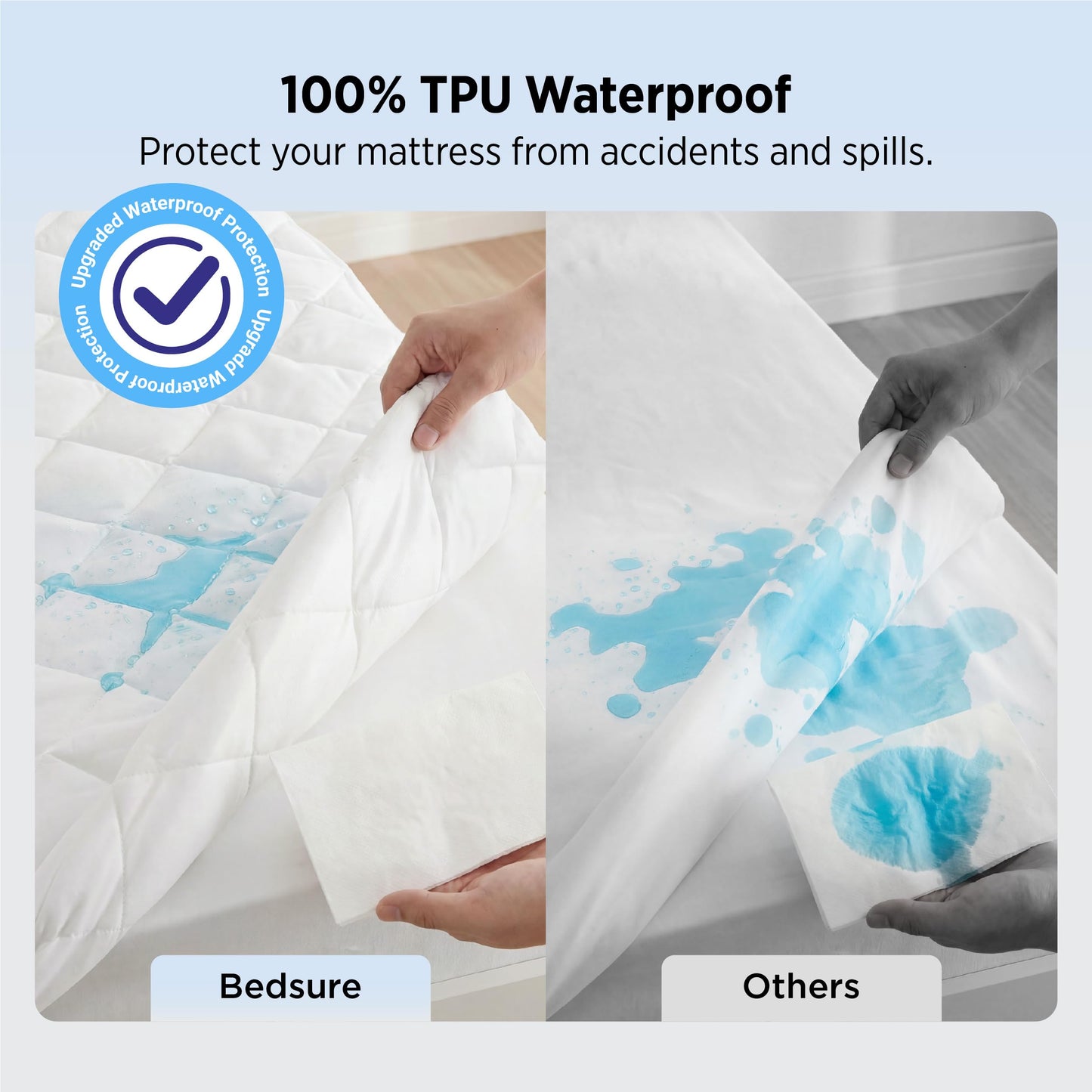 Bedsure Queen Mattress Protector, Quilted Waterproof Mattress Protector with Deep Pocket up to 22 Inches, Soft Breathable Noiseless Bed Pad Topper, Queen Bed Cover for Home, Bedroom, Hotel – White