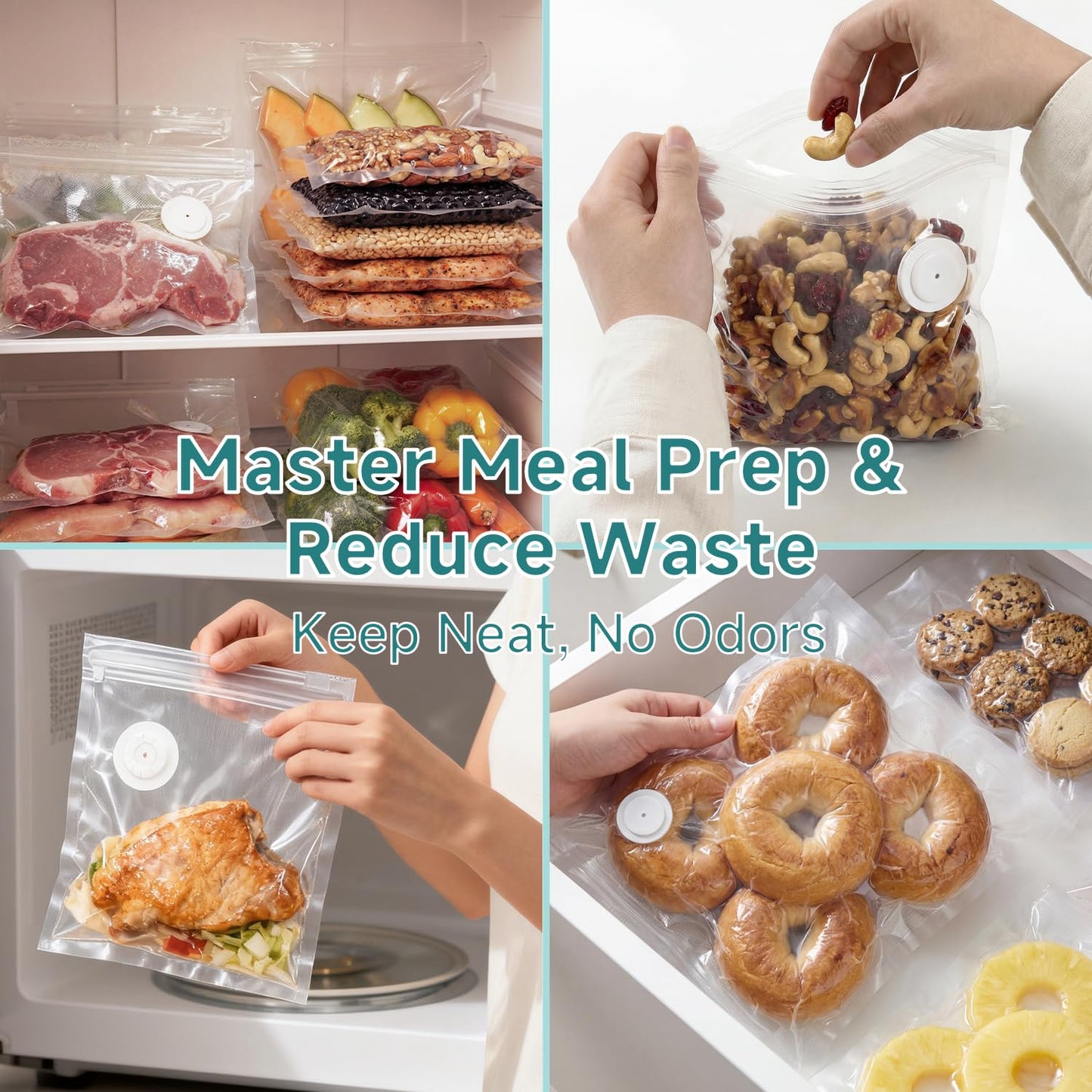 Mehomeli Reusable Vacuum Sealer Bags for Food – 30 BPA-Free Large (11.8 x 13.4in) Food Storage Bags, Freezer Microwave Safe, Odor-Resistant, Leak-Proof – Compatible with Handheld Vacuum Sealers