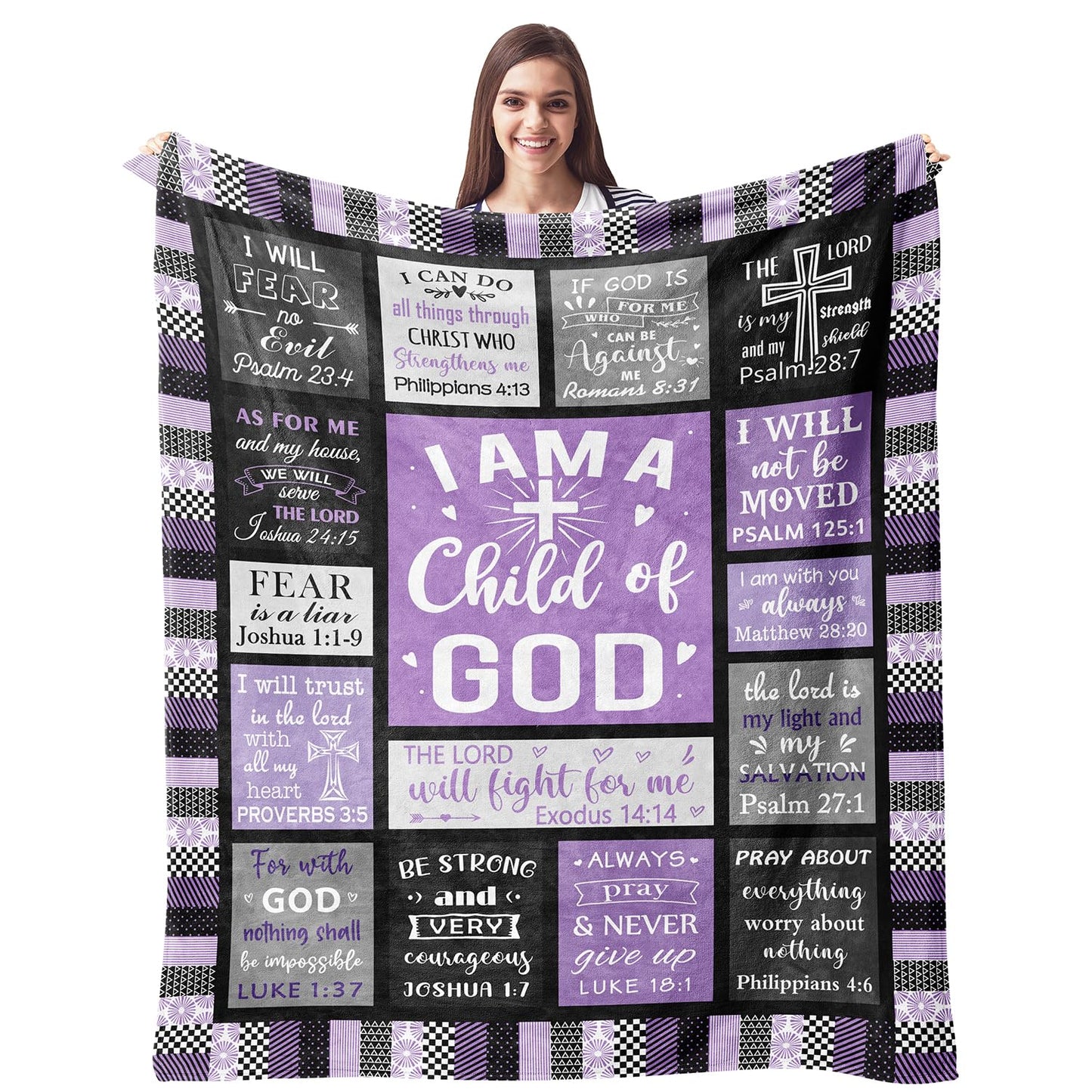 CUJUYO Christian Gifts for Women Blanket 60"x50" - Inspirational Religious Birthday Gifts - Baptism Confirmation Gifts for Girls - Catholic Spiritual Gifts for Women - Bible Verse Christian Blankets
