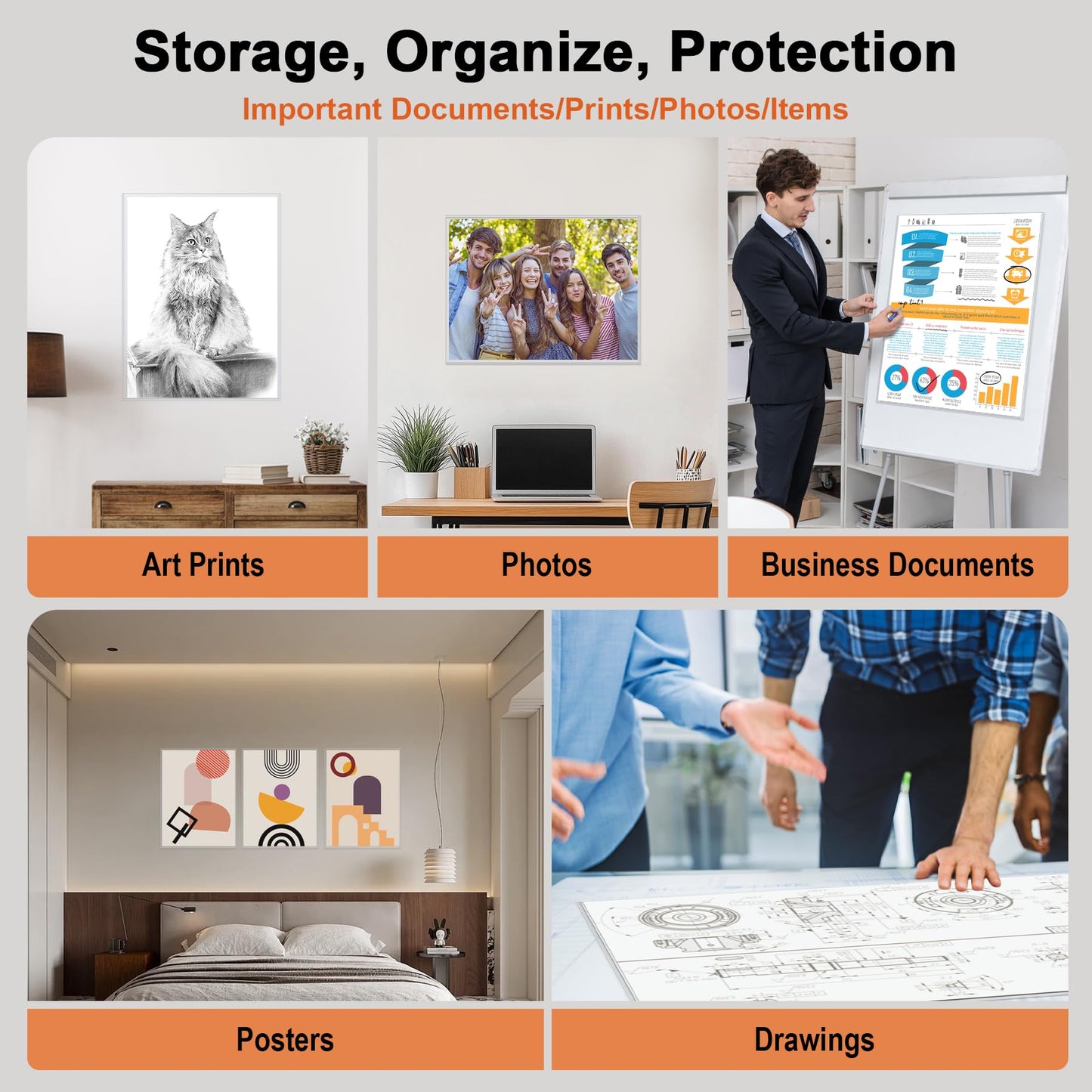Ndsox 5 Pack 18" x 24" Rigid Print Protectors Clear Hard Plastic Sheet Protectors Poster Sleeves Top-Loading Rigid Newspaper Magazine Page Holders for Photos, Presentations, Art Painting, Sheet Music