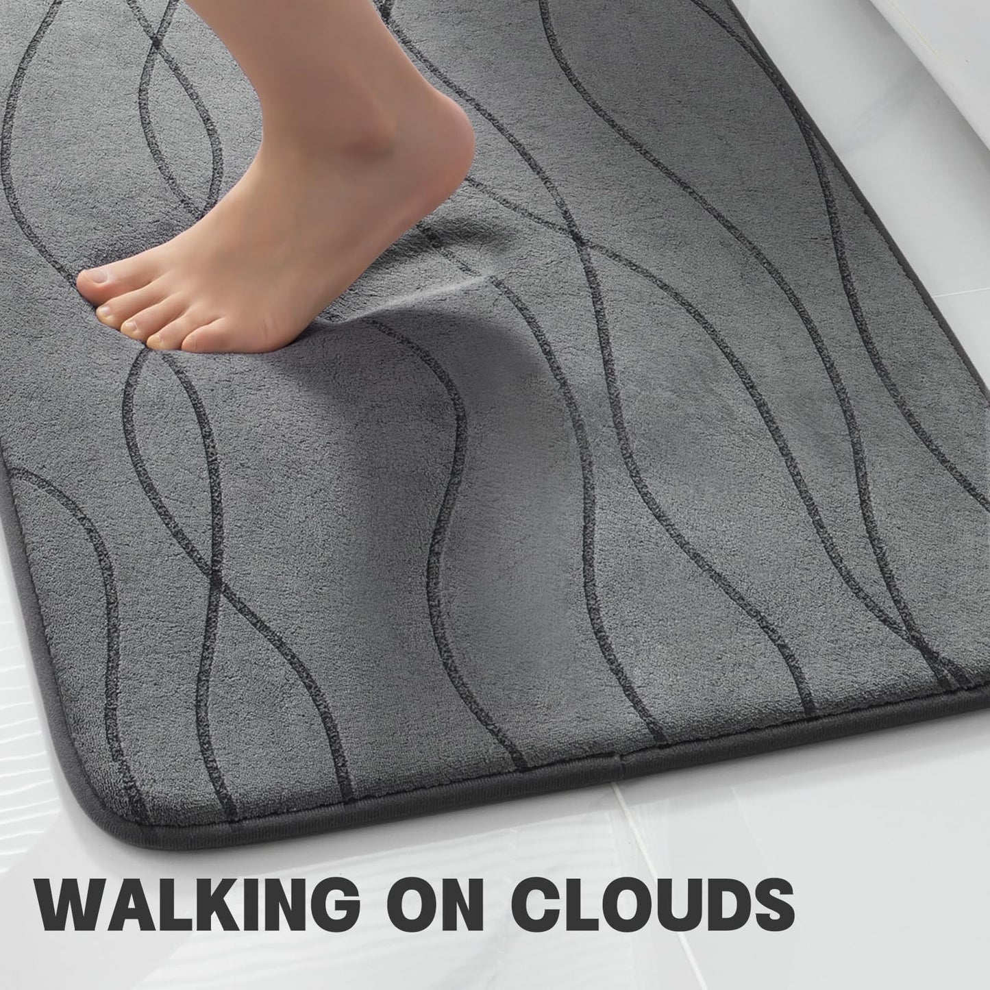 YIHOUSE Memory Foam Bathroom Rug Set, 3 Pieces - Dark Grey (Ultra Soft, Absorbent, Non-Slip, Machine Washable)