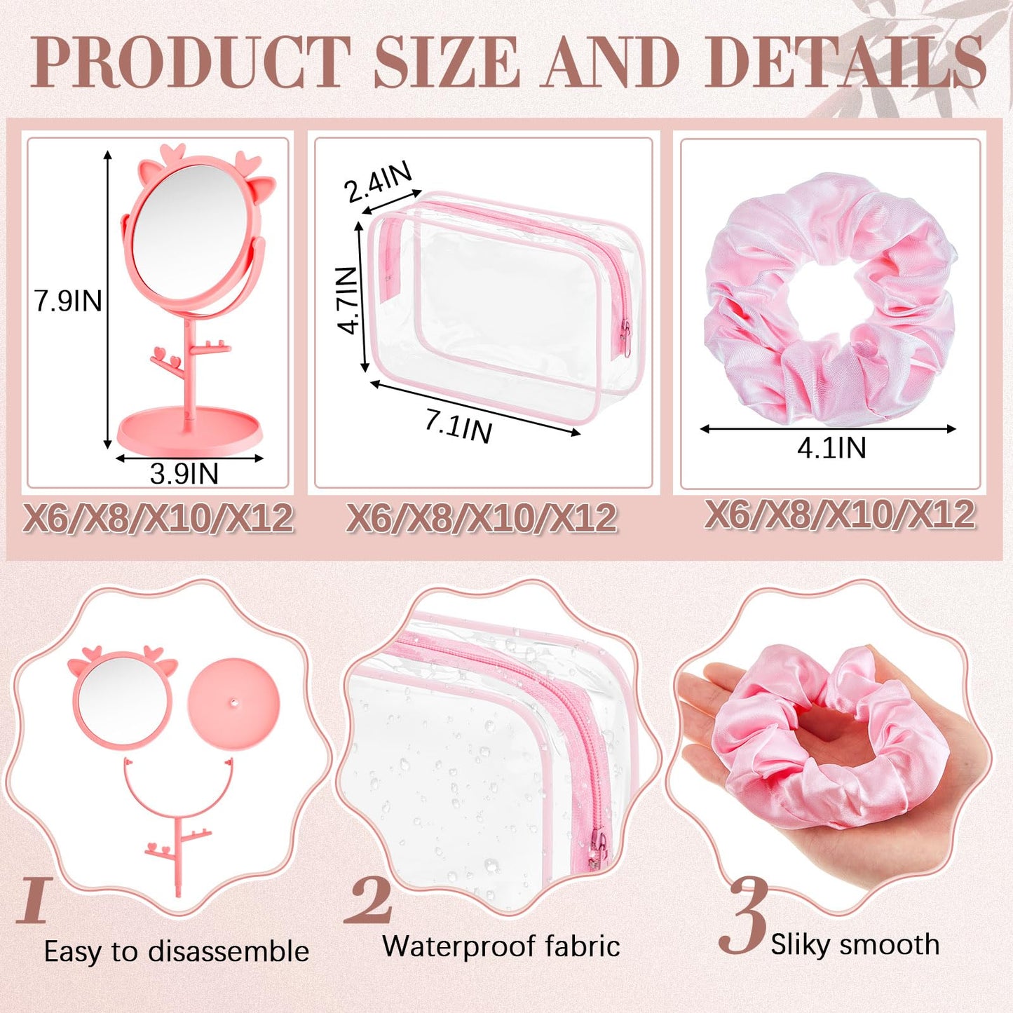 Shinylin 8 Set Spa Sleepover Party Supplies Bulk, Include Face Mask Mixing Bowl Set, Mirror, Headband, Scrunchies, Cosmetic Bags, Face Wash Cloths for Spa Birthday Party (Pink)