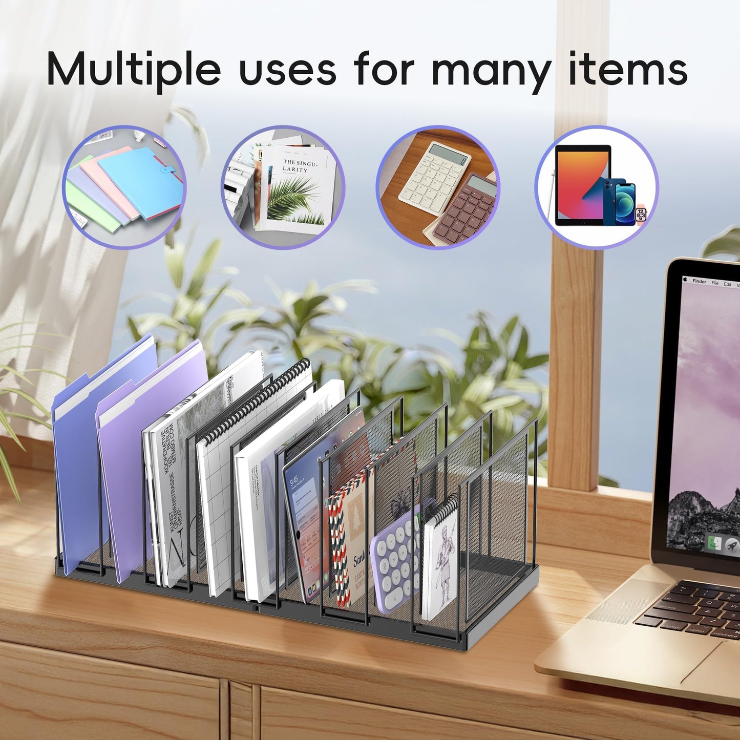 JMHUD 9-Section Desk File Organizer, Vertical File Holder, Mesh Desktop File Folder Metal File Organizer Stand for Office Home Classroom, Black, 2 Pack