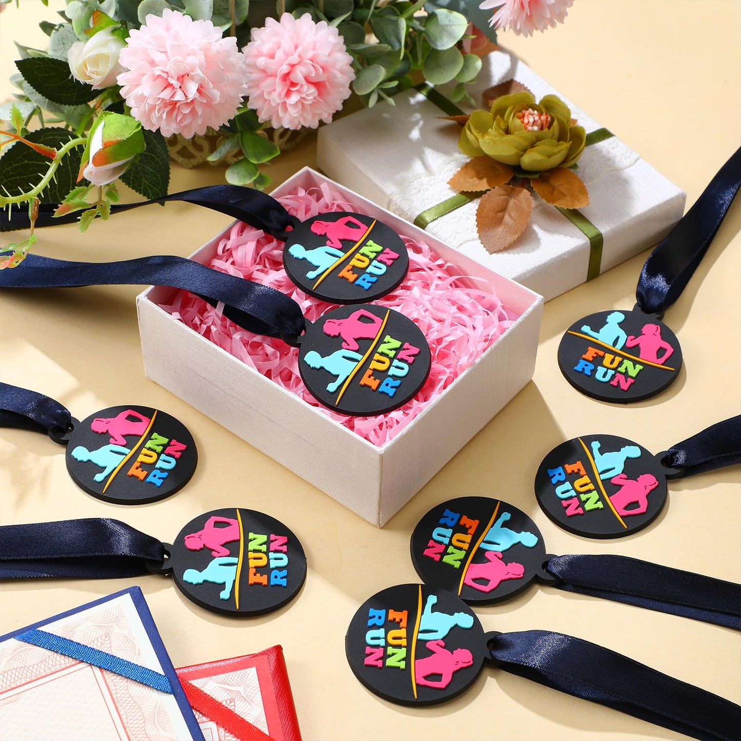 Amazingspark 120 Pcs Fun Run Award Medals, 2 Inch Rubber Medals Bulk Winner Encourage Team Participation for Kids Adults Trophy Award Prize Gift Competitions Graduation Party