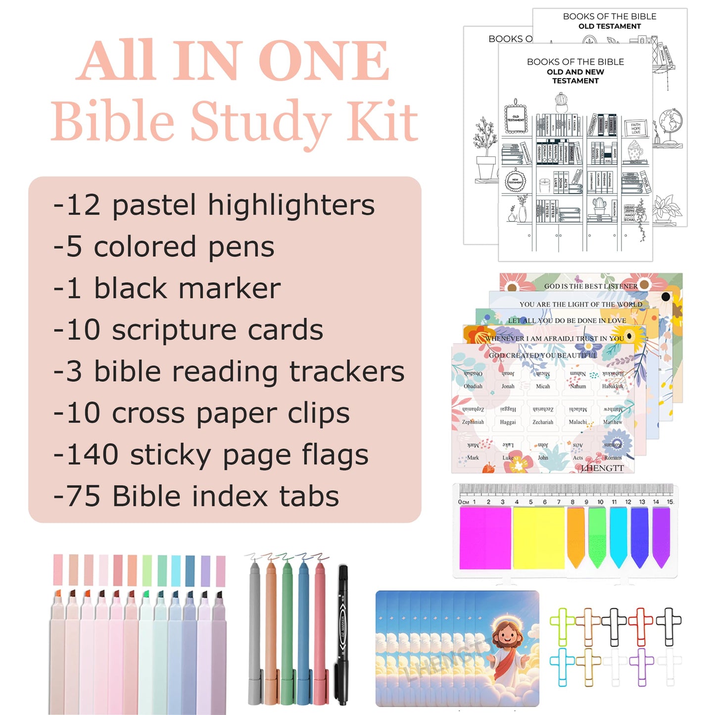 A Year of Bible Study Kit– 52-Week Scripture Reading Journal Set, Christian Devotional Planner for Women, Guided Faith Notebook (M (5.5 x 8.25 inch))