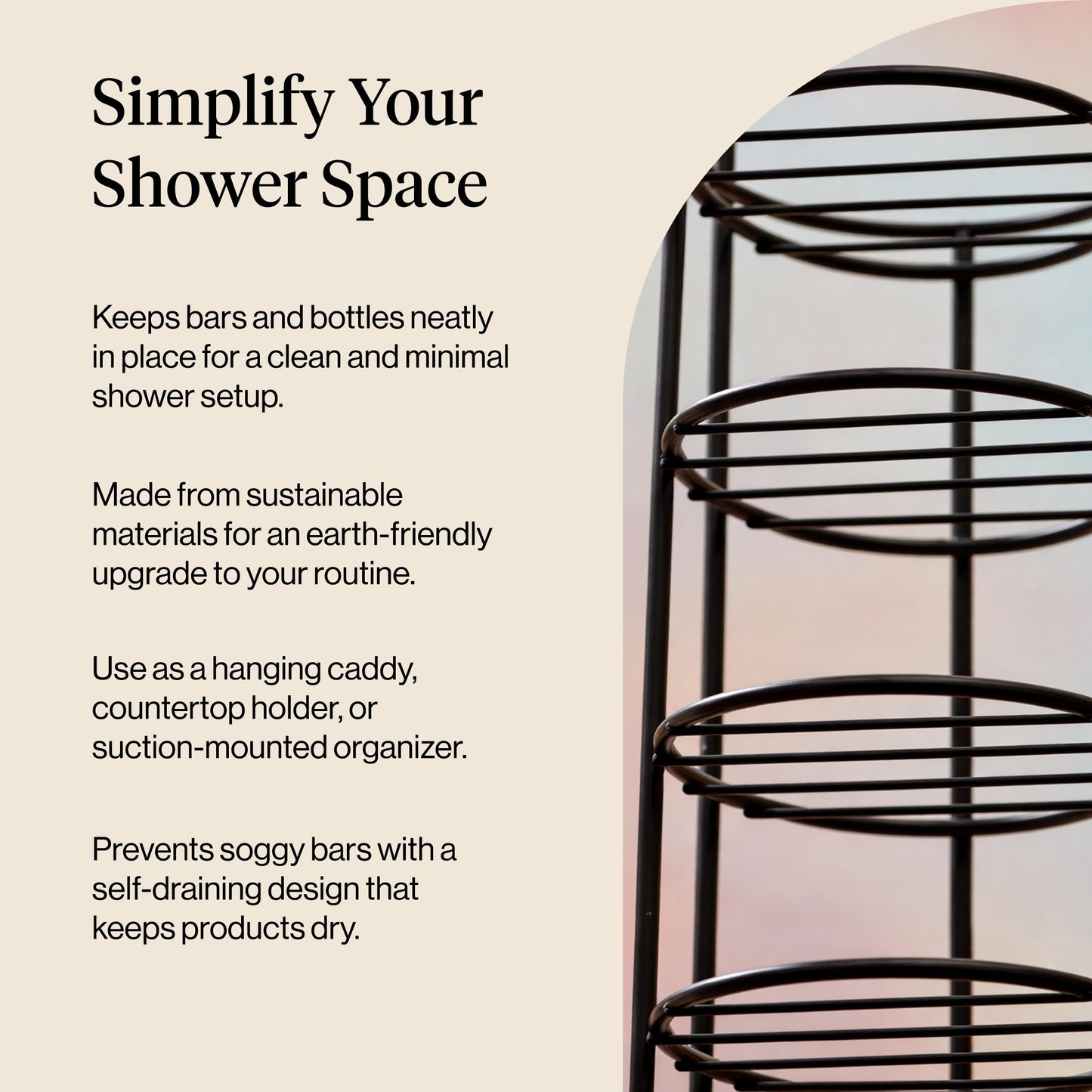Kitsch Shower Caddy Hanging with Suction Cup – Self-Draining Shampoo Bar Holder & Shower Shelves for Conditioner Bars & Soap – Rust Proof Bathroom Caddy, and Wall Mount or Free-Standing Organizer
