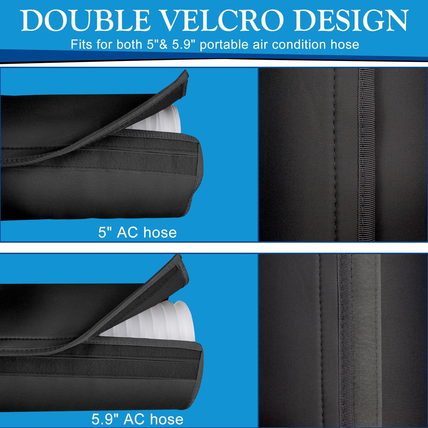2 Packs Portable AC Hose Insulation Sleeve, Portable Air Conditioner Hose Cover Wrap, Fits for 5" & 5.9" Diameter Exhaust Hose,Insulated Hoses Duct Vent Cover, with 6 Adjustable Straps, Black