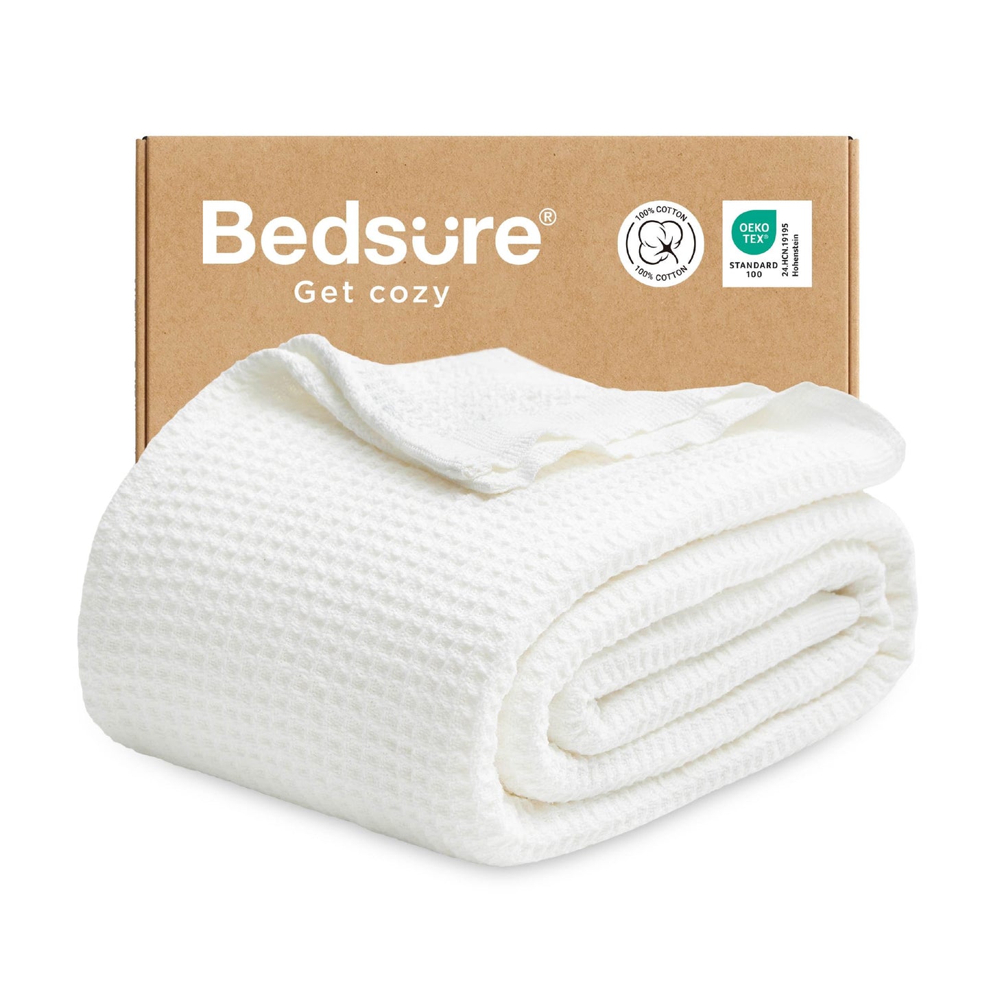 Bedsure Gentlesoft 100% Cotton Blanket Full Size for Bed - Cooling Breathable and Soft for Summer, Thick Cozy Waffle Weave Blanket Gifts for Women, White, 80x90 Inches