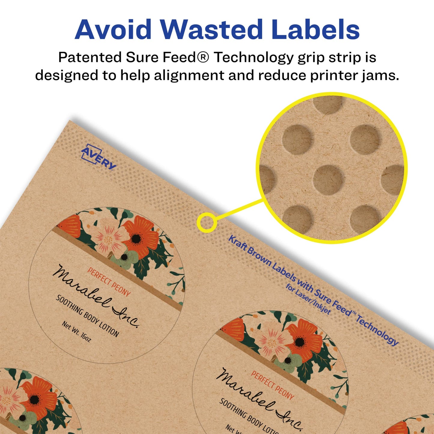 Avery Kraft Brown Round Labels, Sure Feed Technology, 2" Diameter, 600 Kraft Brown Labels, Print-to-The-Edge, Laser/Inkjet Printable