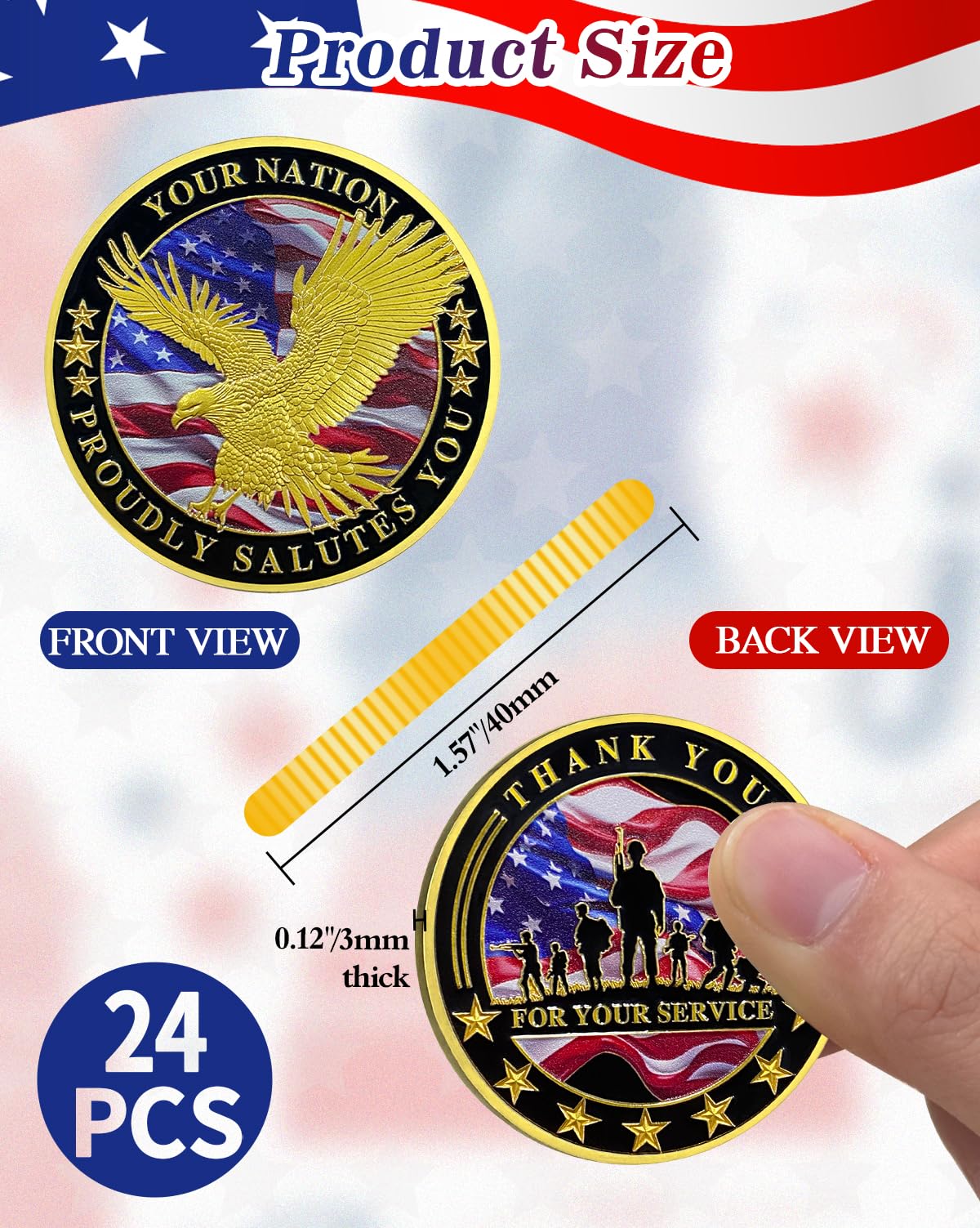 Value Valor Vow 24Pcs Military Challenge Coins Set - Veterans Thank You for Your Service Coin Military Appreciation Commemorative Gift for Men Women Army Soliders Honor Chip Veterans Day Gifts Bulk
