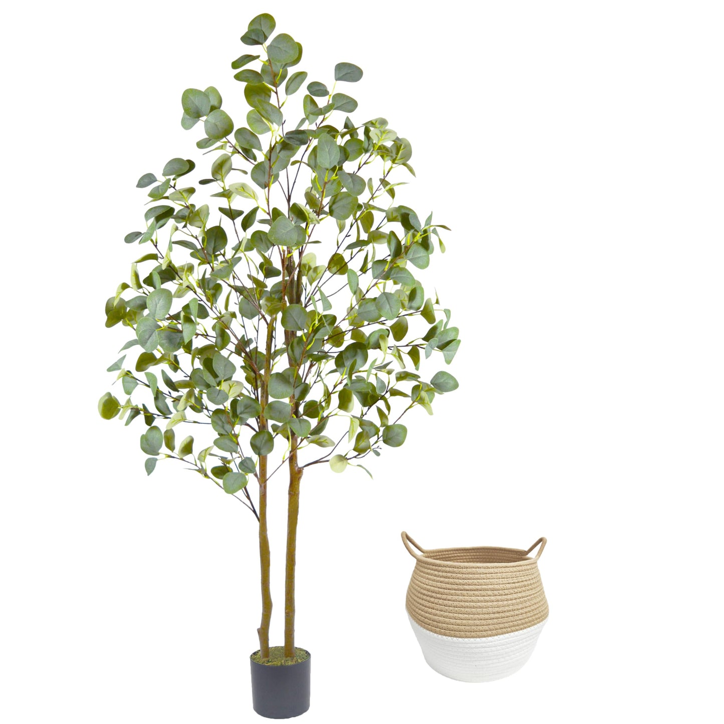 Warmplants Artificial Eucalyptus Tree, 5ft Tall Fake Eucalyptus Plant with Woven Basket, 60'' Silk Leaves Faux Tree for Indoor Home Office Livingroom Garden Floor Décor