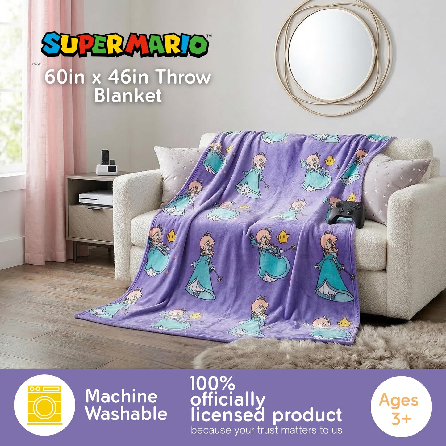 Super Mario Rosalina Gaming Kids Bedding Super Soft Plush Throw Blanket, 46 in x 60 in, (Officially Licensed Product)
