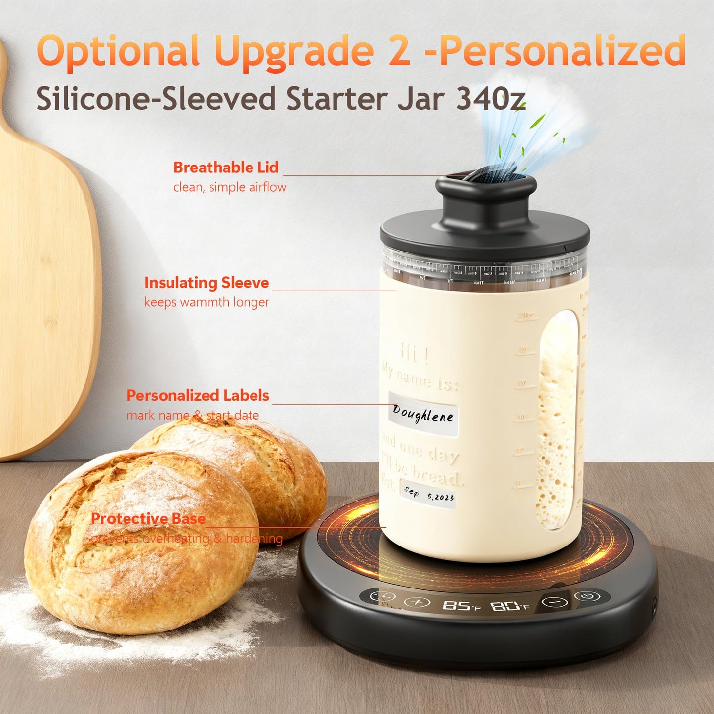 Pakusane SourKeeper, Larger 2-in-1 Sourdough Starter Warmer Pro - 2026 Upgrade Larger Heating Plate, Dough Temp Probe, 1°F Control (70–110°F), 24H Timer, Real-Time Monitoring Black