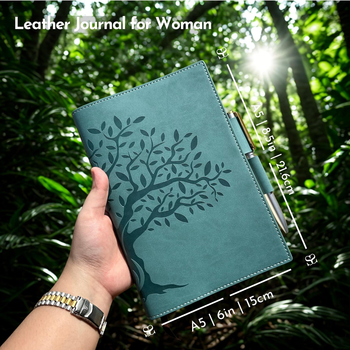 SETTINI® Tree of Life Refillable Writing Journal for Women & Men - Vegan Leather Lined Journal Notebook with Premium Pen - A5, 8.75 x 6 inches, 256 Pages of 100gsm Paper, Beautiful Gift Box Included - Tree of Life Journal, Fathers Day Gift