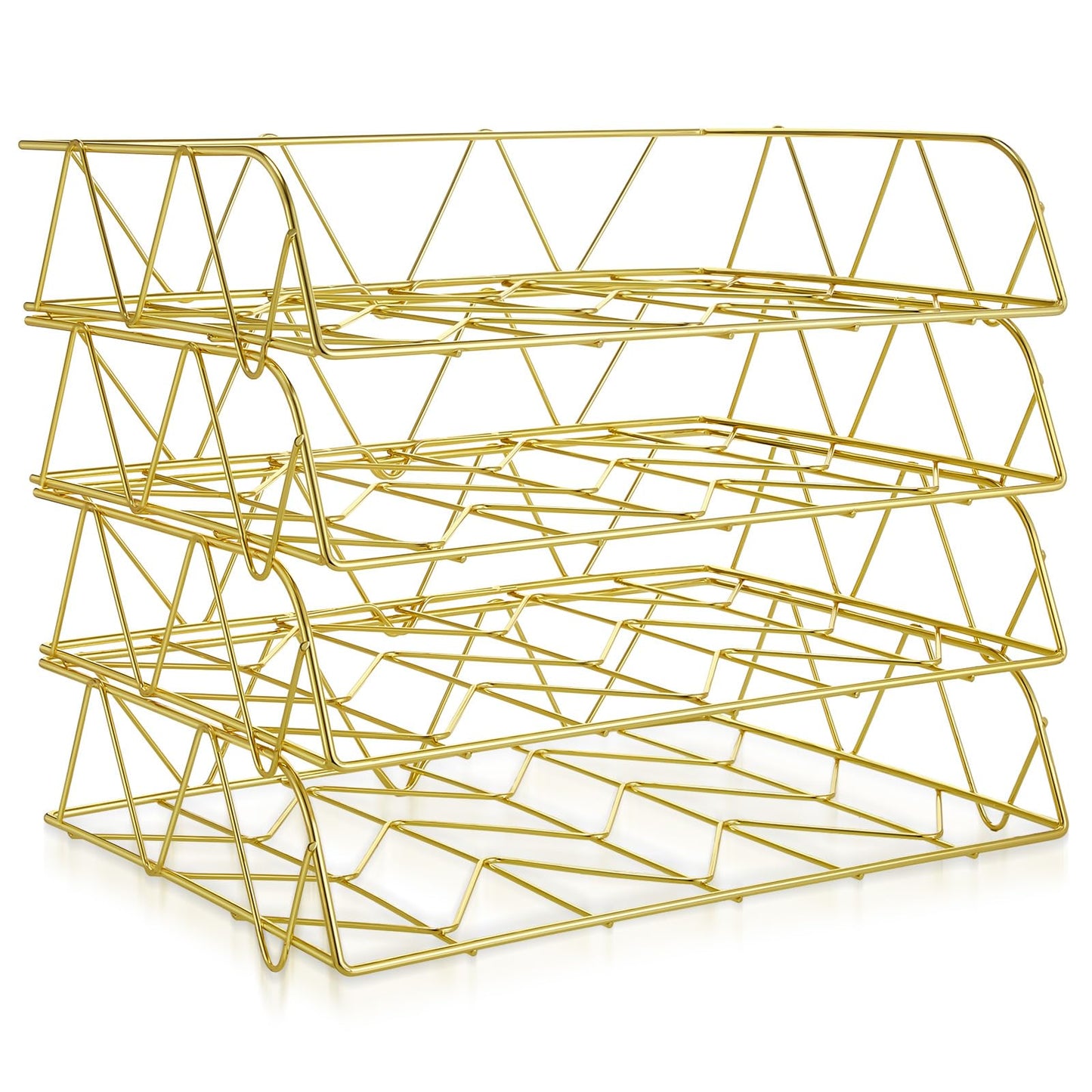 Yeaqee 4 Tier Stackable Gold Desk Organizer Paper Tray Rack Metal Letter Desk File Organizer Horizontal Holder File Trays for Office Desktop Supplies and Accessories
