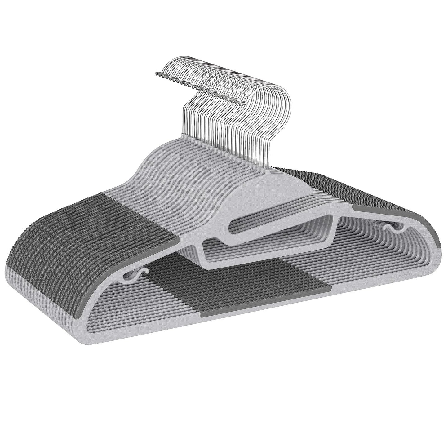 BAGAIL Plastic Hangers 50 Pack with Non-Slip Design,0.2 Inches Thick, 360°Swivel Hook Space Saving Organizer for Bedroom Closet,Shirts,Pants(Grey- S Shaped)