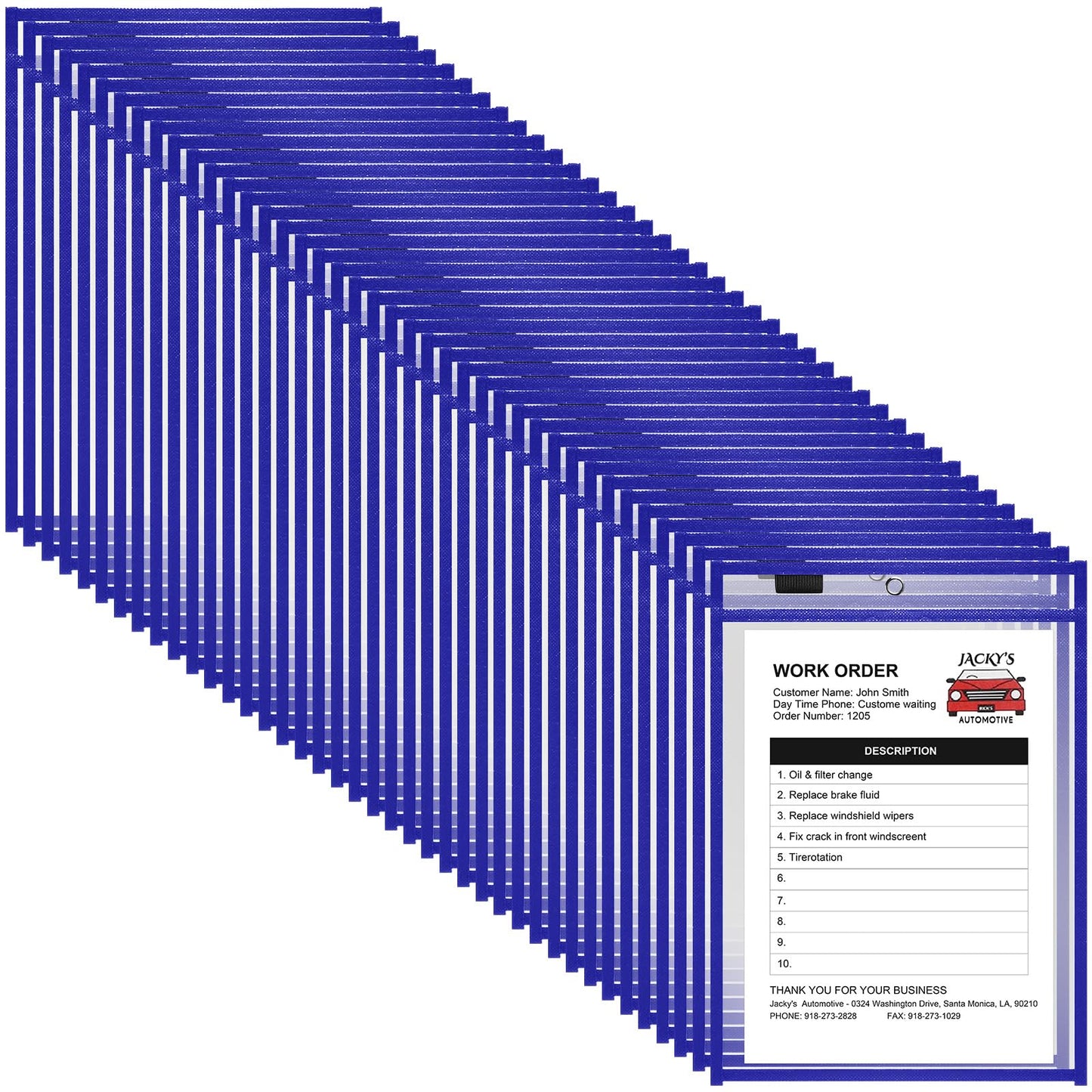 Nezyo Dry Erase Pockets Plastic Job Ticket Holders Shop Holder Order Pockets Clear Sleeves Tickets Folders Plastic Sleeves Paper Teacher Supplies for Classroom(12 x 9.5 in,Blue,50 Pcs)