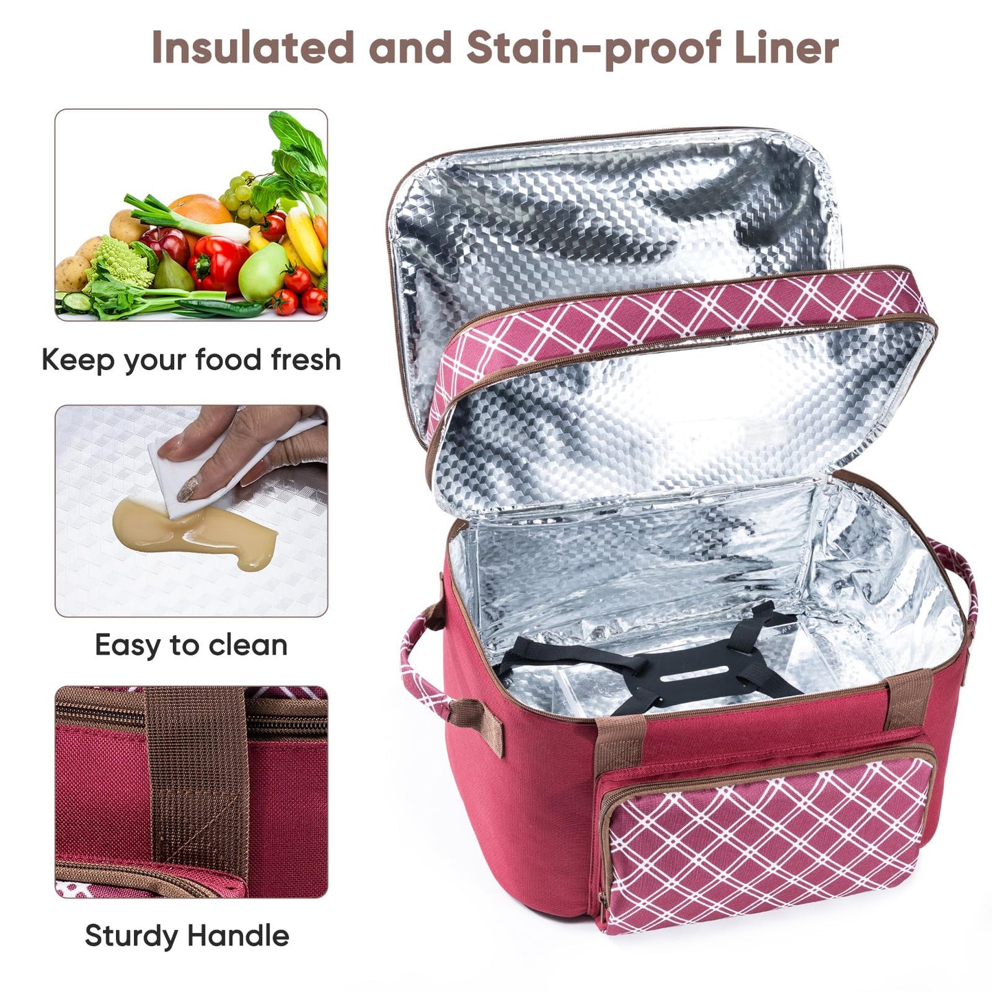 Double Layer Slow Cooker Carrier Bag – Fits 6–8 Qt Oval Slow Cooker Compatible with CrockPot & Hamilton Beach | Insulated Travel Tote with Utensil Storage & Adjustable Straps
