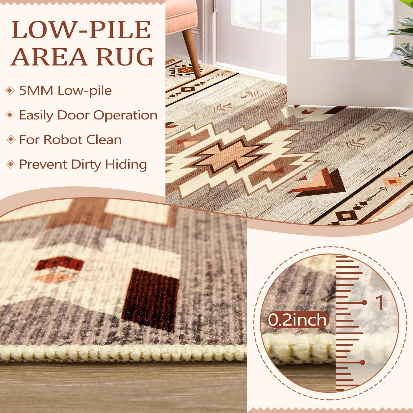 B BENRON Western Rugs for Living Room, Non Slip Rustic Rug for Bedroom Dining Table Kitchen, Washable Aesthetic Area Rugs for Home Decor, 5ft x 7ft, Warm Beige