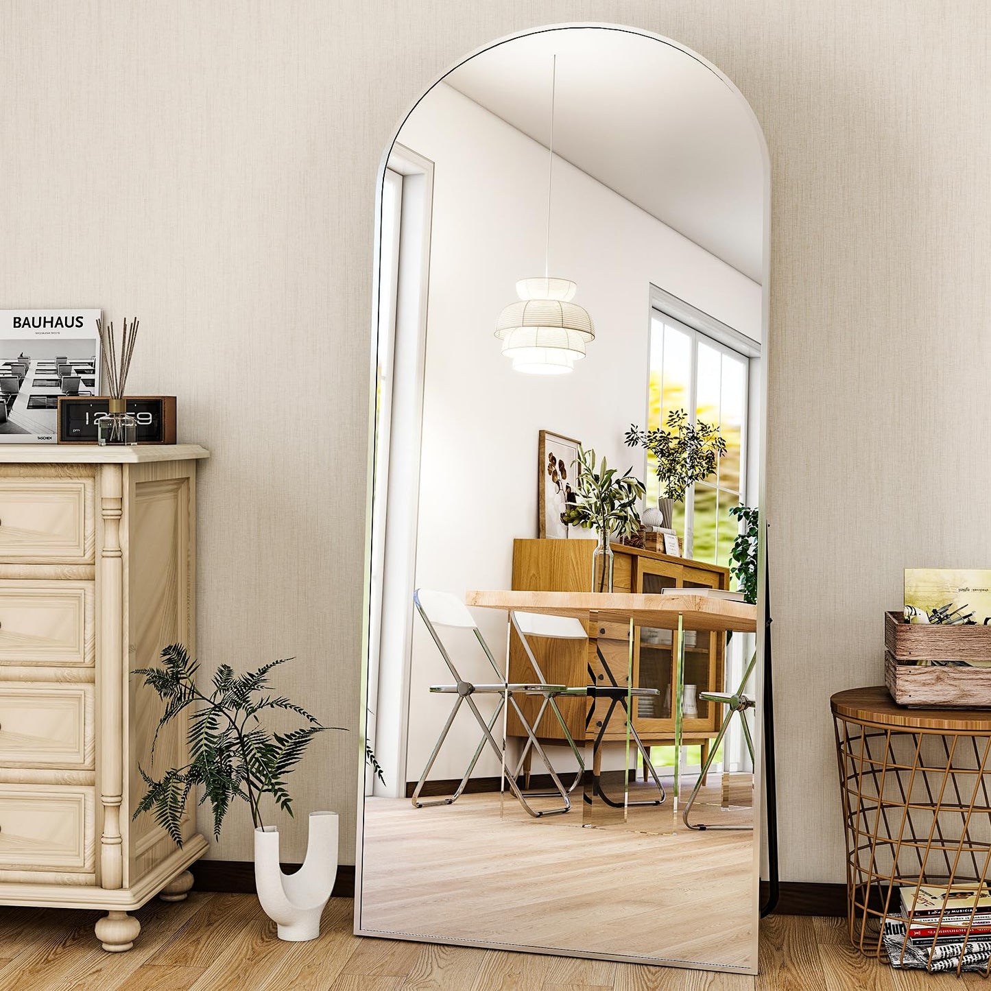 HARRITPURE 56"x21" Arched Full Length Mirror Free Standing Floor Mirrors Leaning Hanging Mounted Mirror Aluminum Frame Modern Home Decor for Living Room Bedroom Cloakroom,Silver