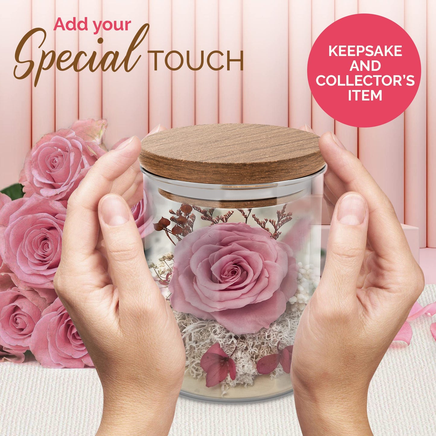 Havenstock Pink Rose in a Glass Dome - Premium Real Rose That Lasts a Year or More - Mother's Day Unique Gift for Her - Preserved Rose Decor