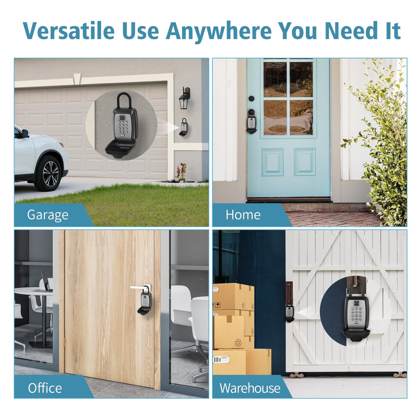 WJYMRO Key Lock Box With Code, Large Capacity 9 Digit Combination Lock Box, Portable U shaped Shackle Outdoor Weatherproof Security Safe for Homes, Garages, Offices, Realtors