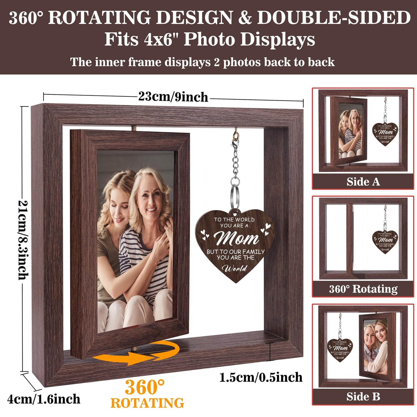 Boiveco Mothers Day Gifts for Mom from Daughter Son, New Moms and First Time Mom Gift for Mother Wife Birthday Christmas Mothers Day Picture Frame Display Two 4x6 Photos