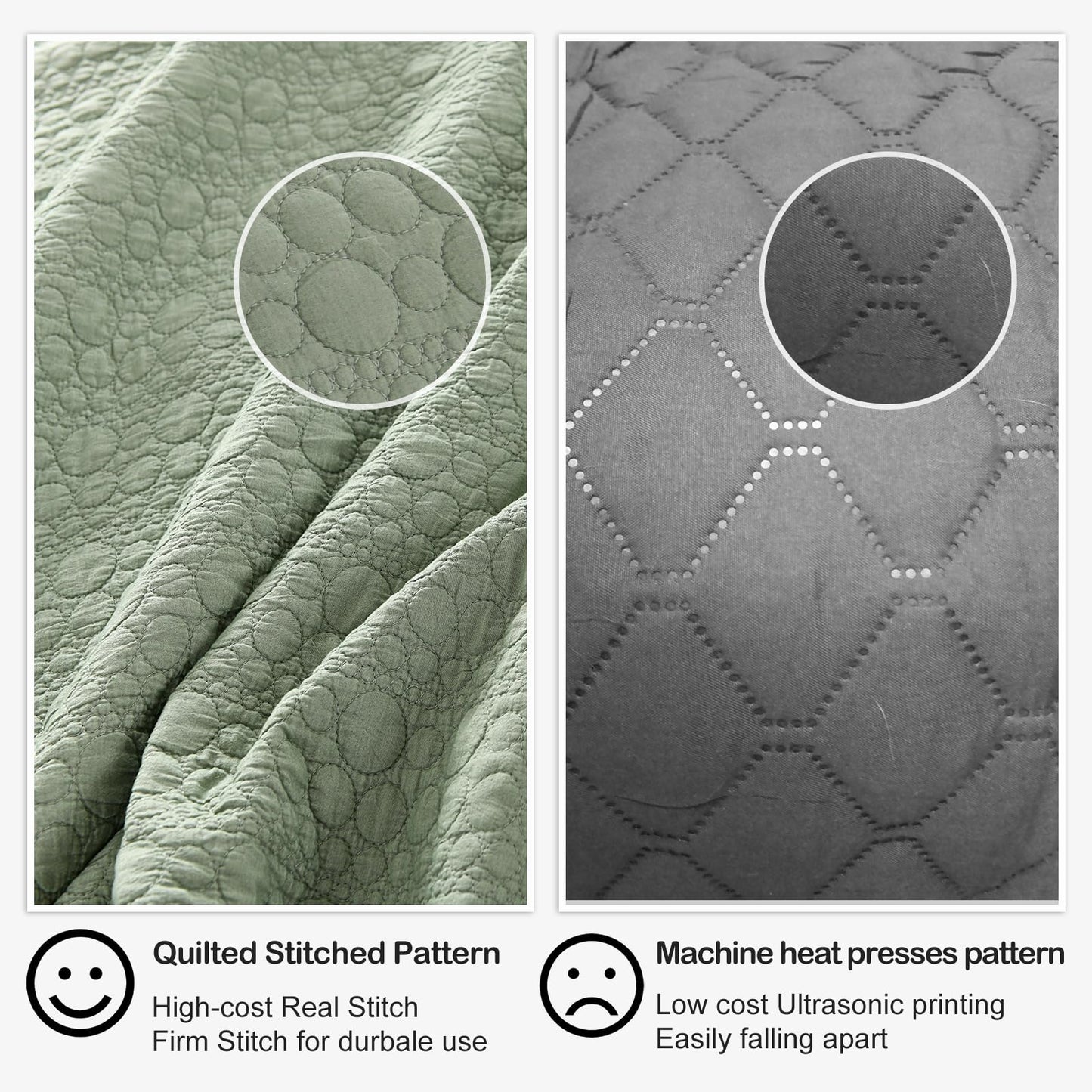 HORIMOTE HOME Quilt Set Queen Size Sage Green, Classic Geometric Spots Stitched Pattern, Pre-Washed Microfiber Chic Rustic Look, Ultra Soft Lightweight Quilted Bedspread for All Season, 3 Pieces