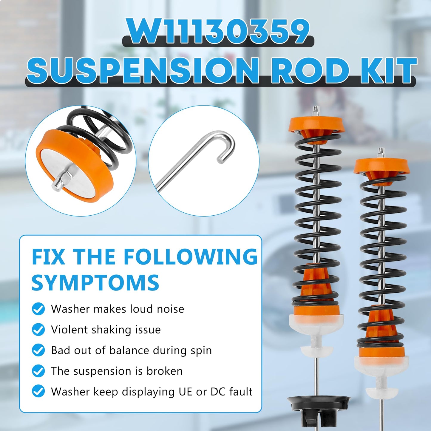 Upgraded MVWB765FW3 MVWB765FW4 WTW7500GC2 W11130359 Washer Suspension Rod Kit for Maytag Whirlpool Kenmore Washer WTW7040DW0 MVWB765FC3 7MWTW7000EW0 7MWTW7300EW0 WTW7500GW0 11026132413