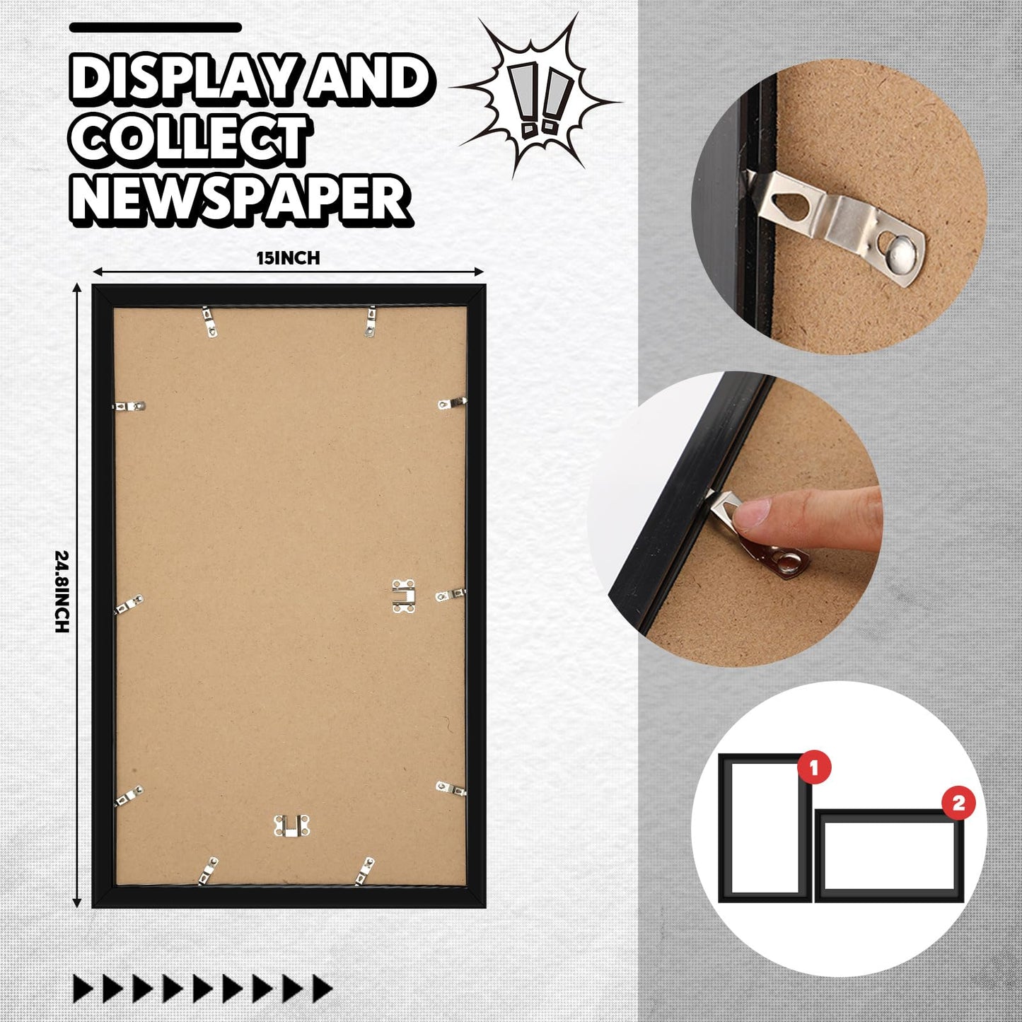 DoubleFill 3 Pcs 11x22 in Newspaper Frame with Mat Assorted Media Article Cover Frame with Hanging Hardware 14x24 in Newspaper Display Poster Frame for Wall Decoration (Black Mat)