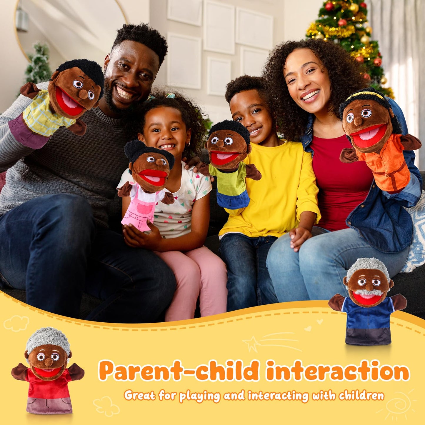 12 Pcs Family Hand Puppets 12 Inch Grandparents Mom Dad Brother Sister Plush Toys Role-Play Toy Puppets for Kids Storytelling Imaginative Pretend Play Teaching Preschool(Multicultural Family)