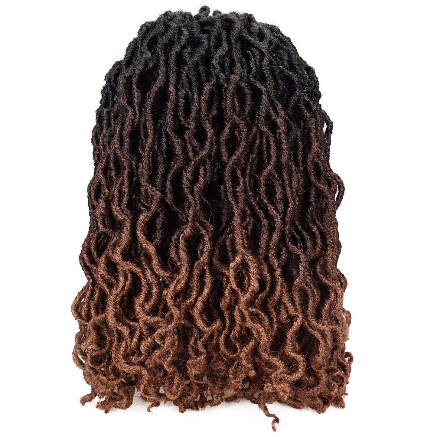 14 Inch Goddess Faux locs Crochet Hair 6 Packs/Lot Soft Gypsy Locs Wavy Crochet Braids Dreadlocks 3 Tone Curly Wavy Twist Braiding Hair Extensions African Roots Braid（#1B/4/30)