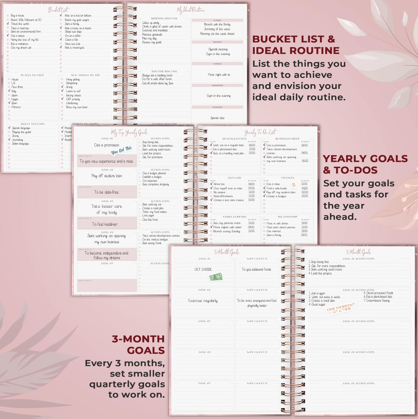 PLANBERRY Large Hourly Schedule Planner Premium – Undated Organizer for Productivity, Time Management & Budget, 8x10.4″ (Rose Gold)