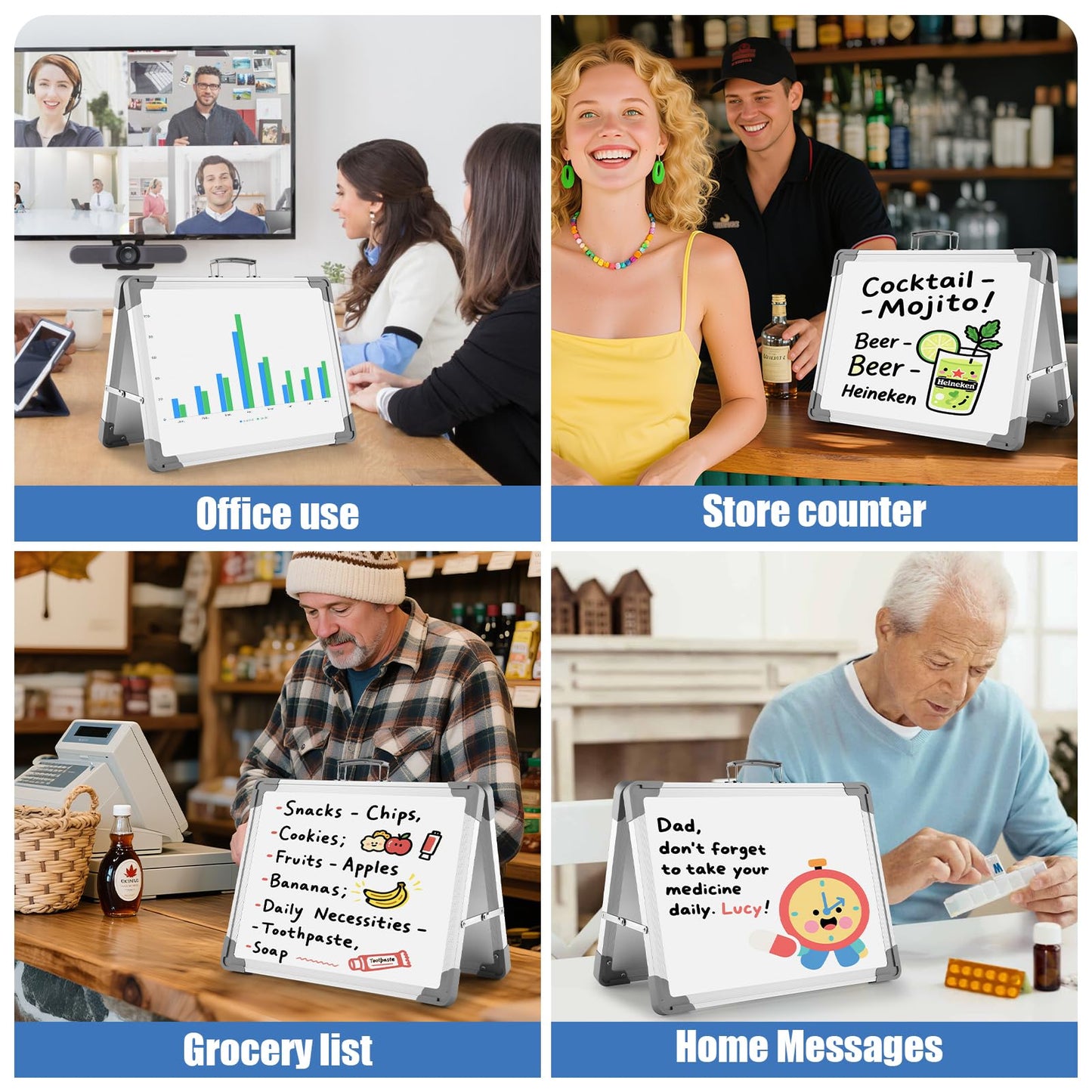 White Board Dry Erase 24" x 18", Magnetic Portable Foldable Whiteboard Double Sided Desktop Dry Erase Board Easel on Table Top with Holder for Classroom, Office, Homeschooling, School Supplies