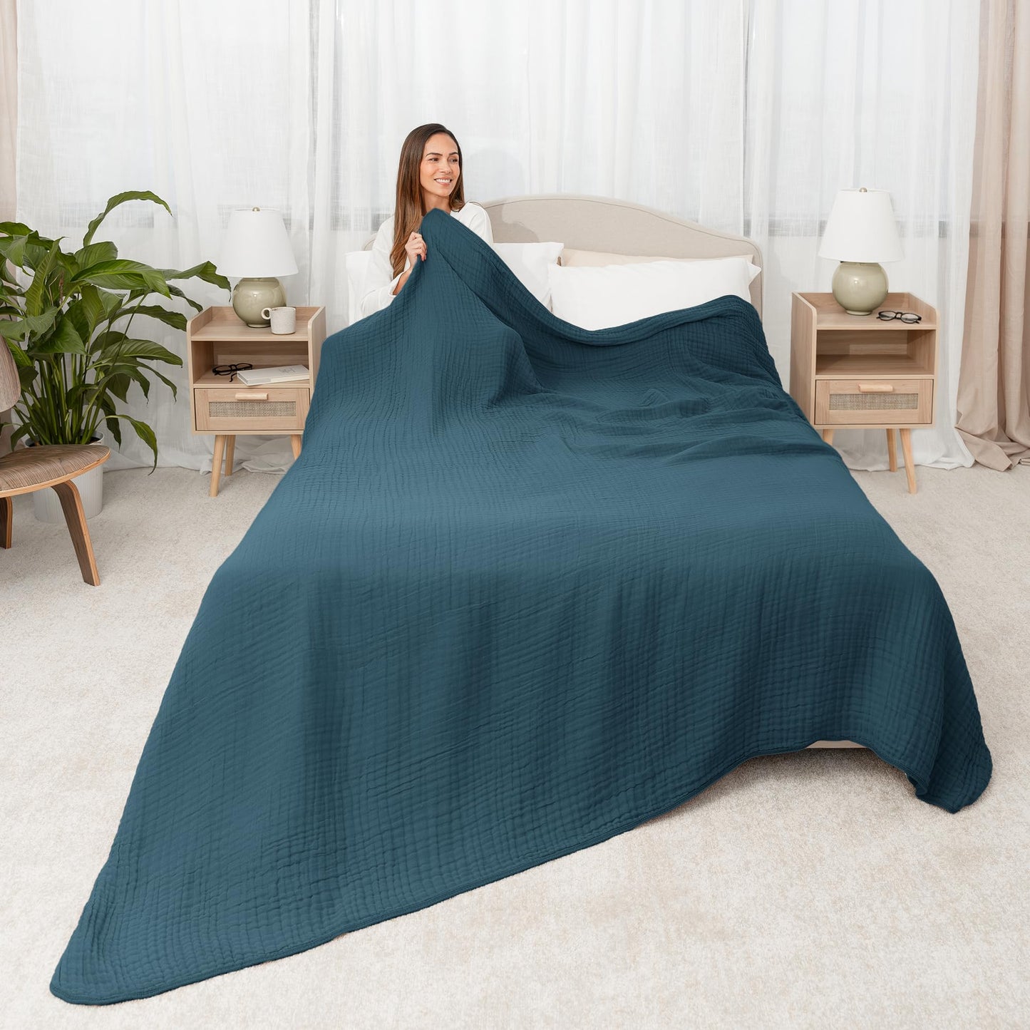 Comfy Cubs Muslin Blanket for Adults Queen 90" x 90" - 6 Layer Soft, Breathable & Lightweight Muslin Adult Blanket - Machine Washable & Designed in The US Bedding for All Seasons - Neptune