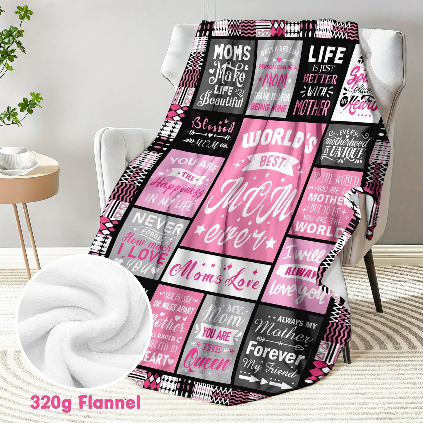PVDSAVE Moms Birthday Gifts from Daughter Son - Blanket Gifts for Mom - World's Best Mom Ever Gifts - Christmas Valentines Day Mothers Day Birthday Present for Moms - Mother Life Blanket 50"x60"