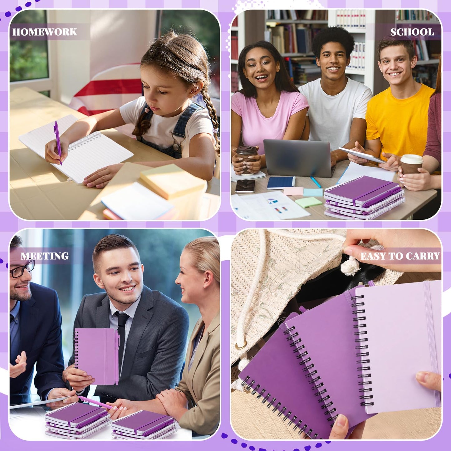 Fulmoon 30 Set Small Spiral Notebooks A6 with Pens Bulk, Multicolor 4" x 6" Pocket Notebooks Mini Lined Journals 50 Sheets for Back to School Supplies Students Gifts Rewards Office (Violet Bloom)
