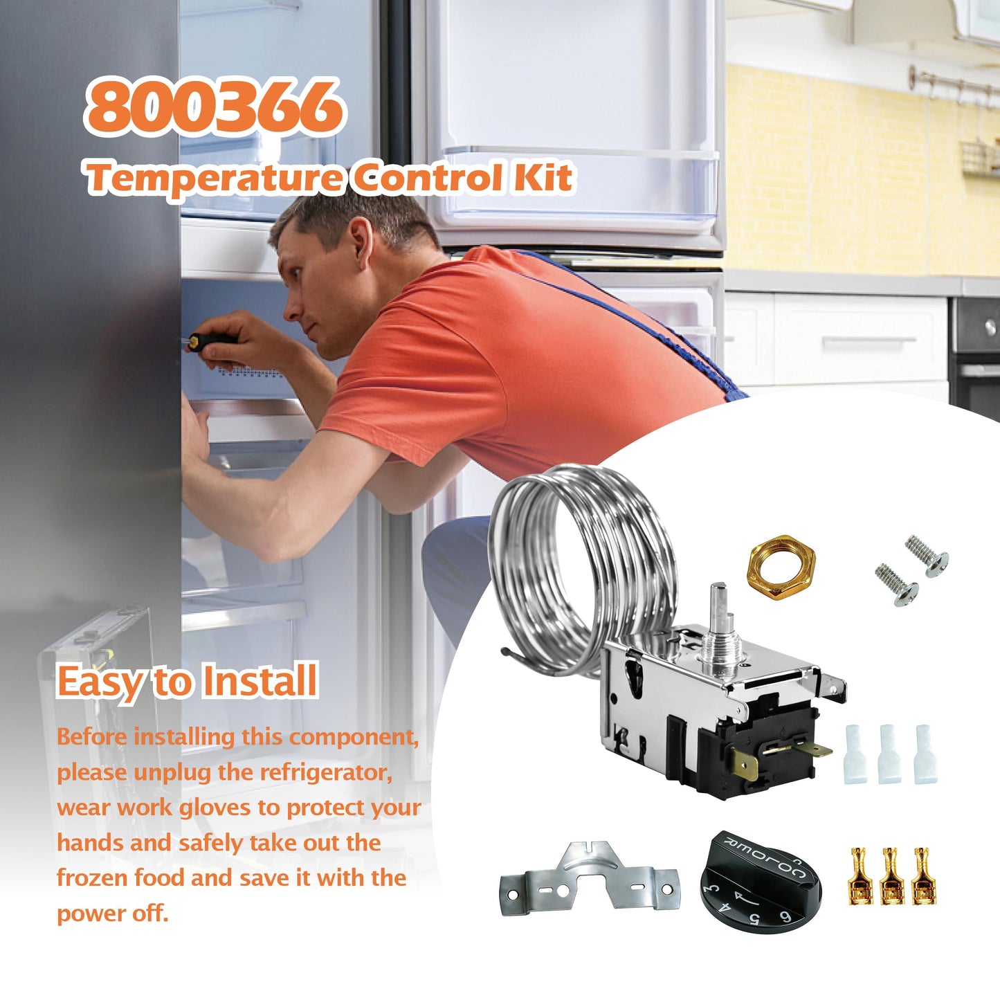 800366 Temperature Control Kit Compatible with True Refrigerator, Commercial Refrigerators And Freezers for TSSU TPP TD TBB GDM T Series,Replace 077B6806, 077B7172, 988282 &76" Coil Sensing Thermostat