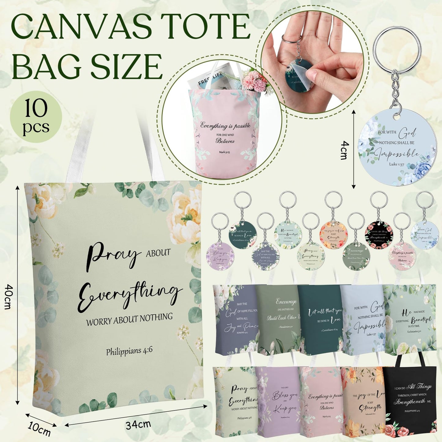 Sayglossy 10 Sets Christian Gifts Bulk Include Christian Tote Bags Scripture Notebooks Bible Verse Pens Keychains Inspirational Religious Church Gifts for Coworkers Employees Sunday Father's Day