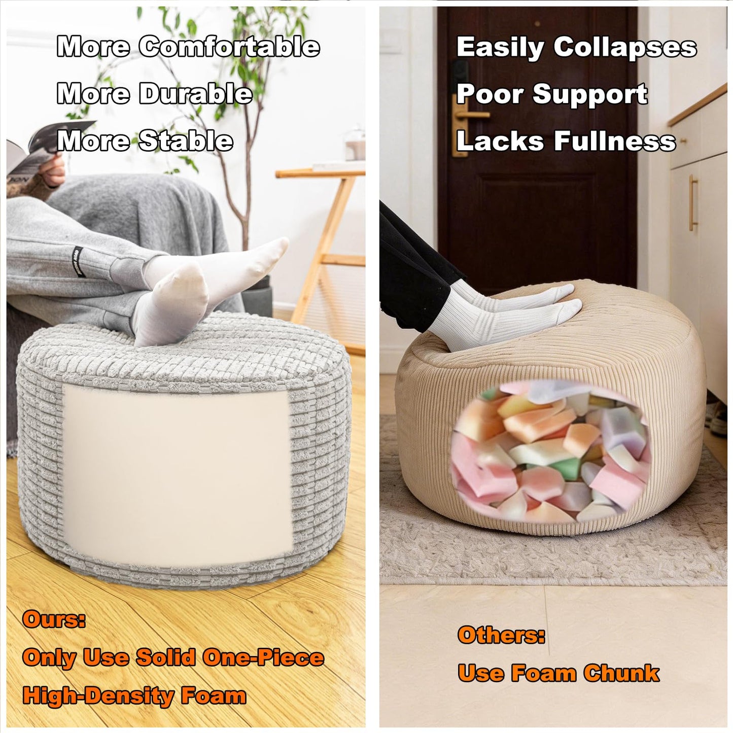 Asuprui Round Ottoman Pouf Ottoman Foot Stool Seat Faux Fur Bean Bag Foot Rest Floor Chair Leg Rest for Living Room, Bedroom or Wedding Gifts 20x20x14 Inches (Light Gray)