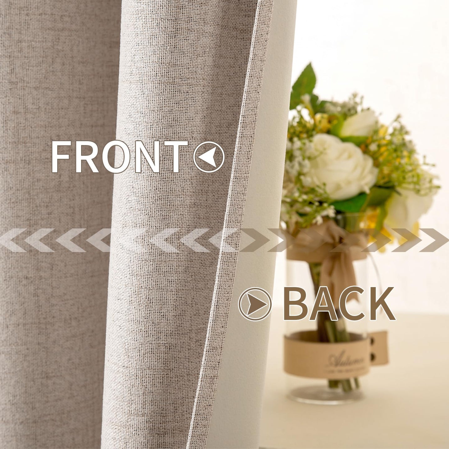 MIULEE 90 Inches Linen Textured Curtains for Bedroom 100% Blackout Thermal Insulated Natural Beige Grommet Room Darkening Curtains & Drapes Luxury Decor for Living Room Nursery 52 x 90 Inch (2 Panels)