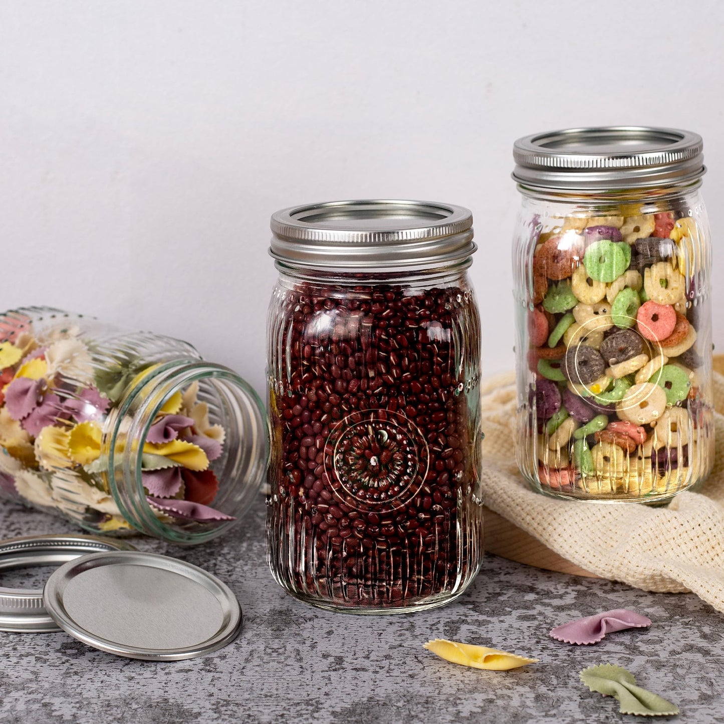 Amzcku 32oz Vintage Mason Jars with Lids, Wide Mouth Quart Canning Jar 12 Pack