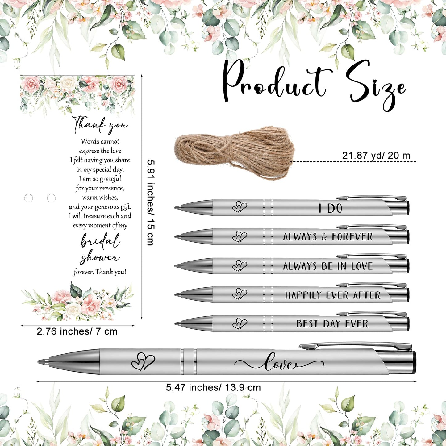 Chiisong 50 Sets Bridal Shower Favors for Guests Wedding Pens Bulk with Thank You Cards Bridal Shower Retractable Ballpoint Pen for Guest Gifts Game Prizes Wedding Souvenirs (Floral)