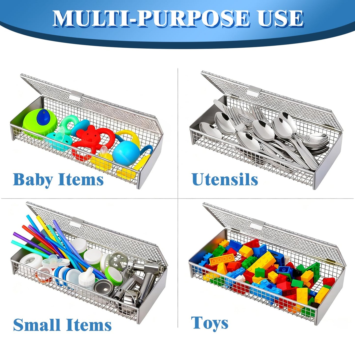 Dishwasher Basket for Small Items, 304 Stainless Steel Dishwasher Basket, Bottle Parts, Scoops, Forks, Chopsticks Cleaning (2 PCS)